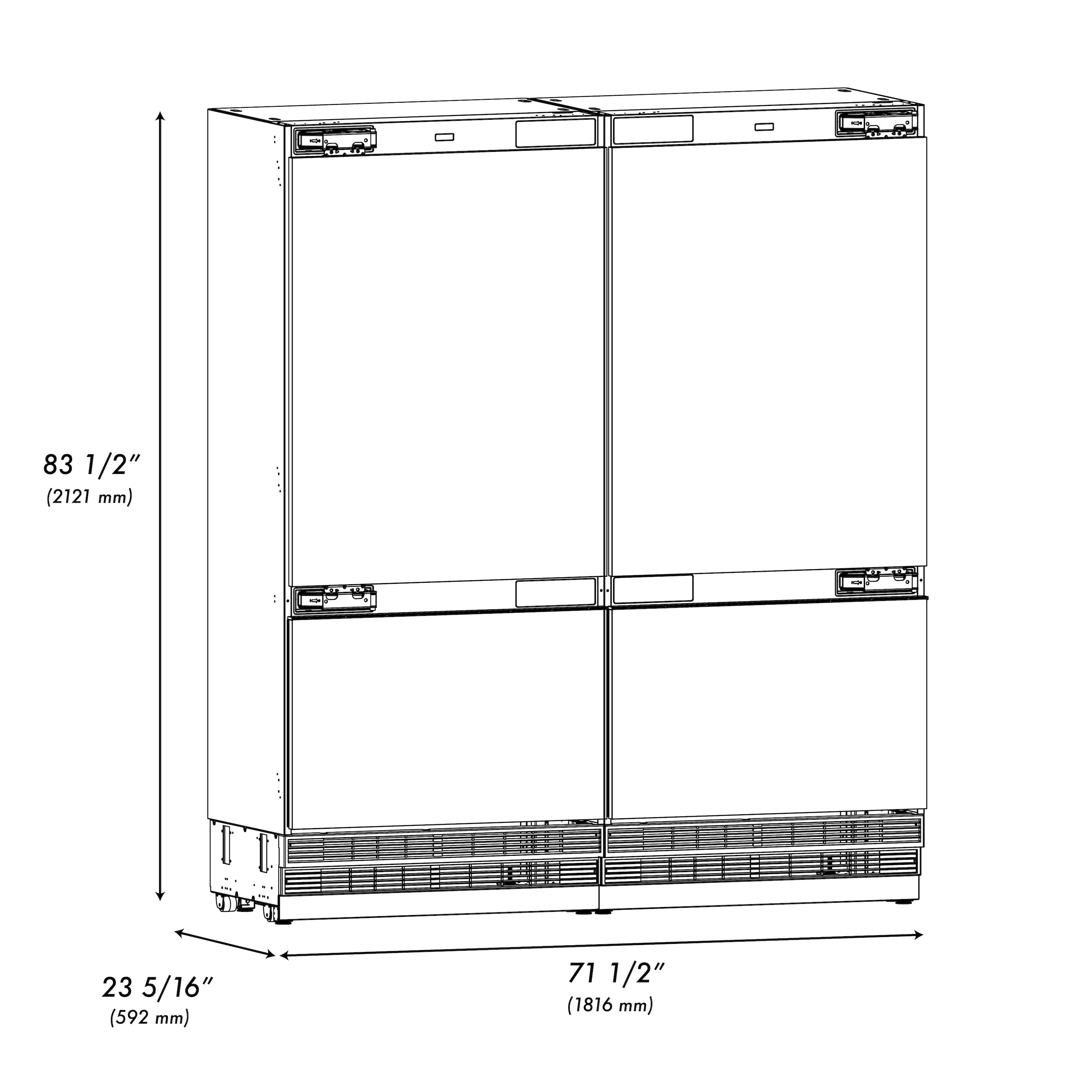 ZLINE 72 in. 39.6 cu. ft. Panel Ready French Door Built-In Bottom Freezer Refrigerator with Water Dispensers and Ice Makers (RBIT-72) - Image 12