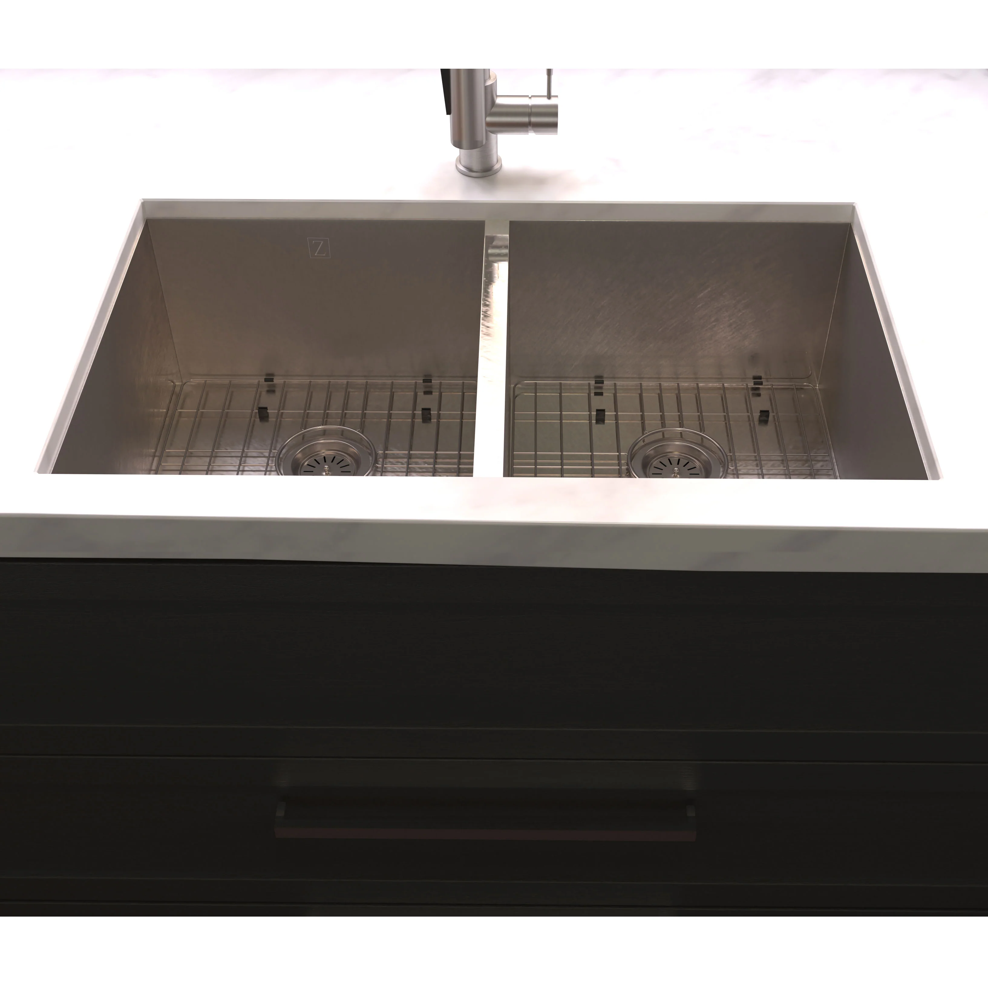 ZLINE 36 in. Anton Undermount Double Bowl Satin Stainless Steel Kitchen Sink with Bottom Grid (SR50D-36S) - Image 12