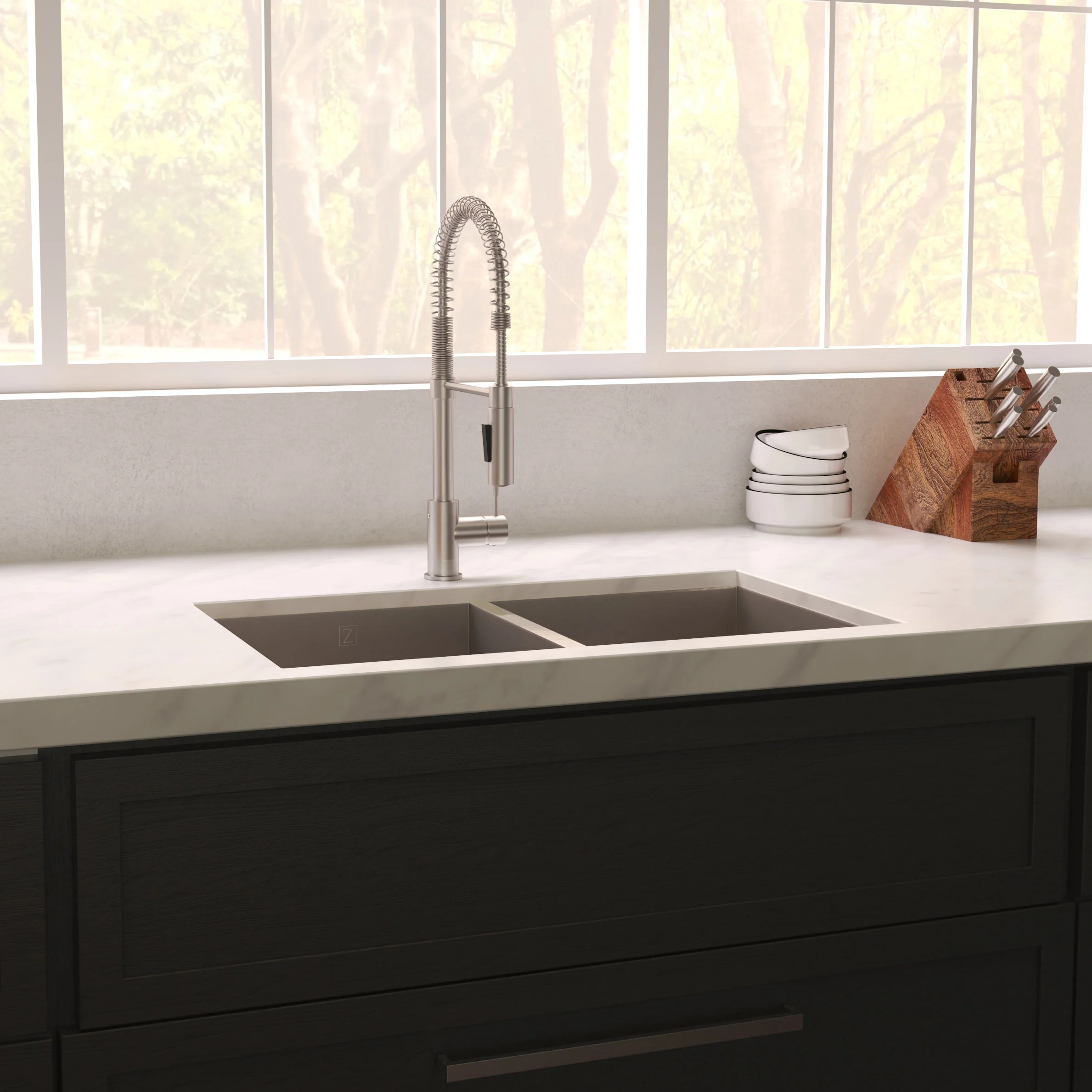 ZLINE 36 in. Anton Undermount Double Bowl Satin Stainless Steel Kitchen Sink with Bottom Grid (SR50D-36S) - Image 2
