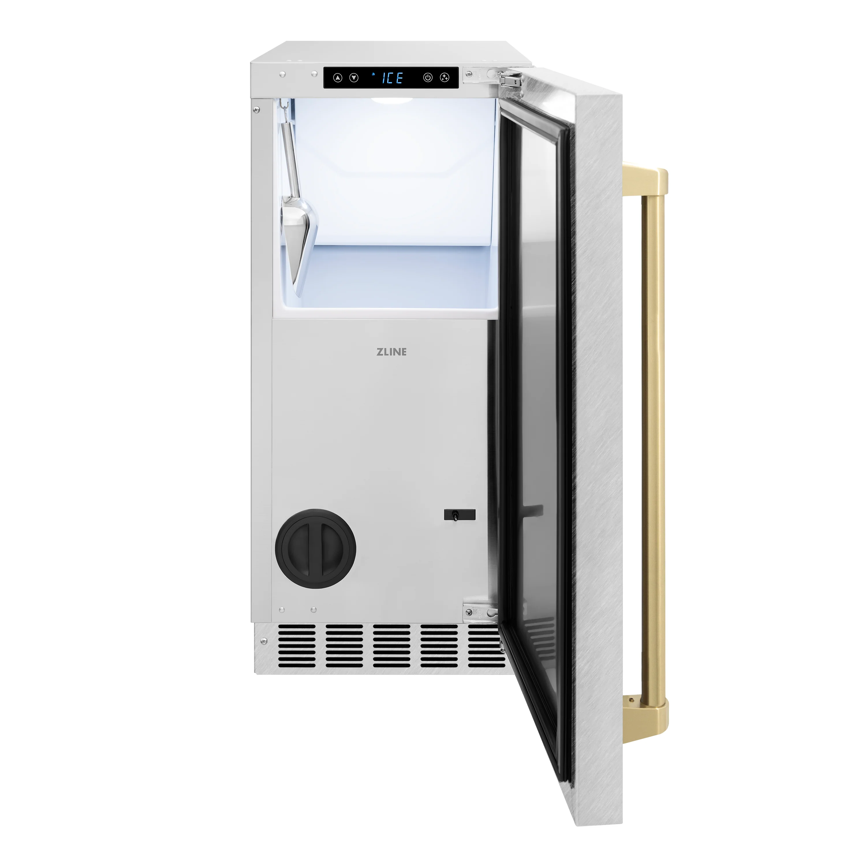 ZLINE Autograph Edition 15 in. Touchstone Clear Cube Ice Maker with Drain Pump and Satin Stainless Steel Door with Champagne Bronze Handle (ICCDZ-SN-15-CB) - Image 4