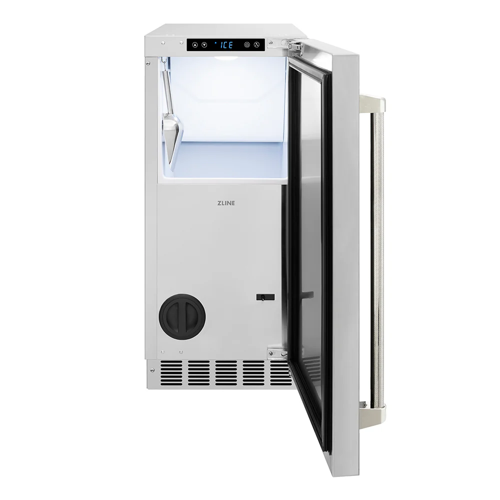 ZLINE Autograph Edition 15 in. Touchstone Clear Cube Ice Maker with Drain Pump and Solid Stainless Steel Door with Polished Nickel Helix Handle (ICCDZ-ST-15-KPN) - Image 4