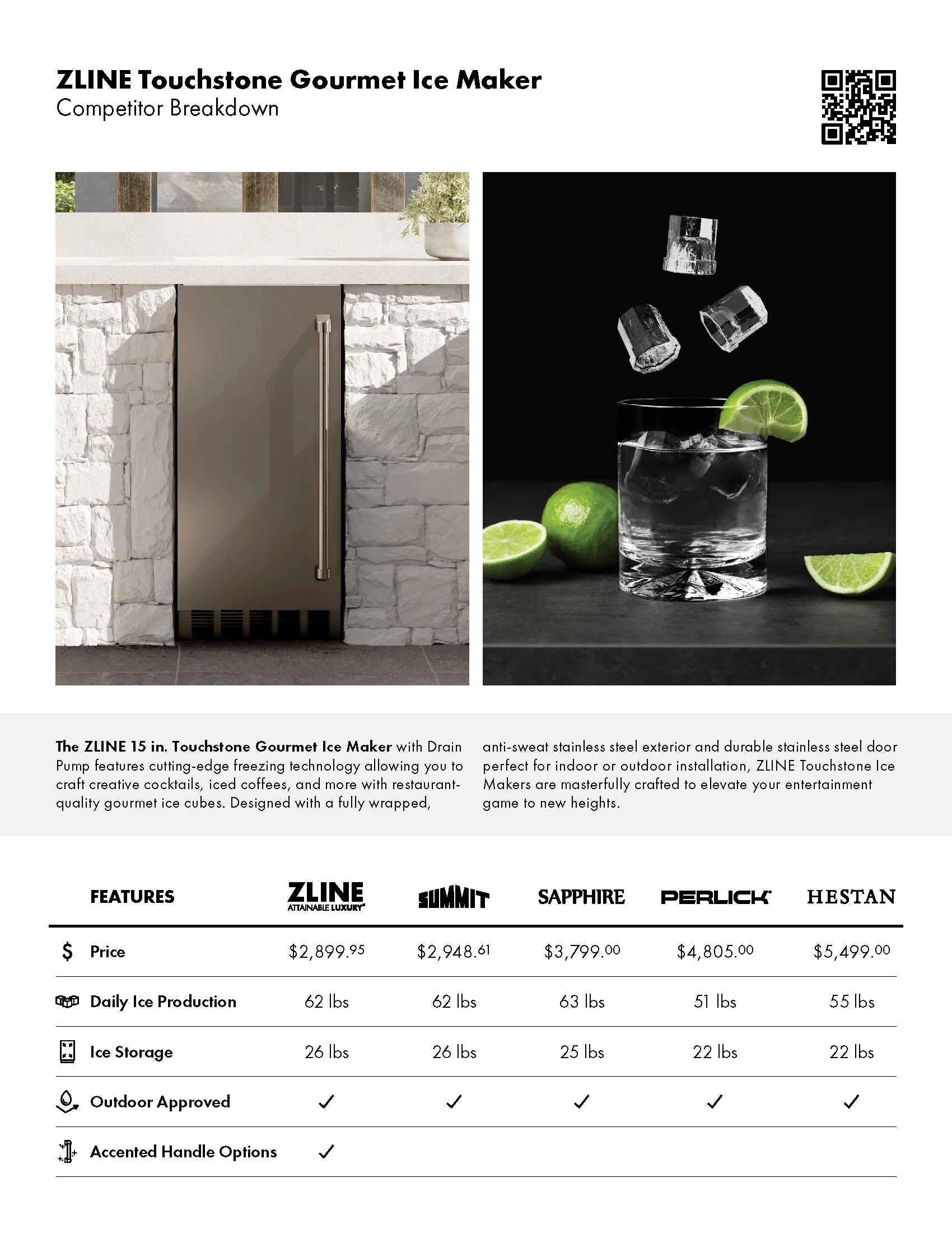 ZLINE Autograph Edition 15 in. Touchstone Gourmet Ice Maker with Drain Pump and Solid Stainless Steel Door with Polished Nickel Helix Handle (IGMDZ-ST-15-KPN) - Image 3