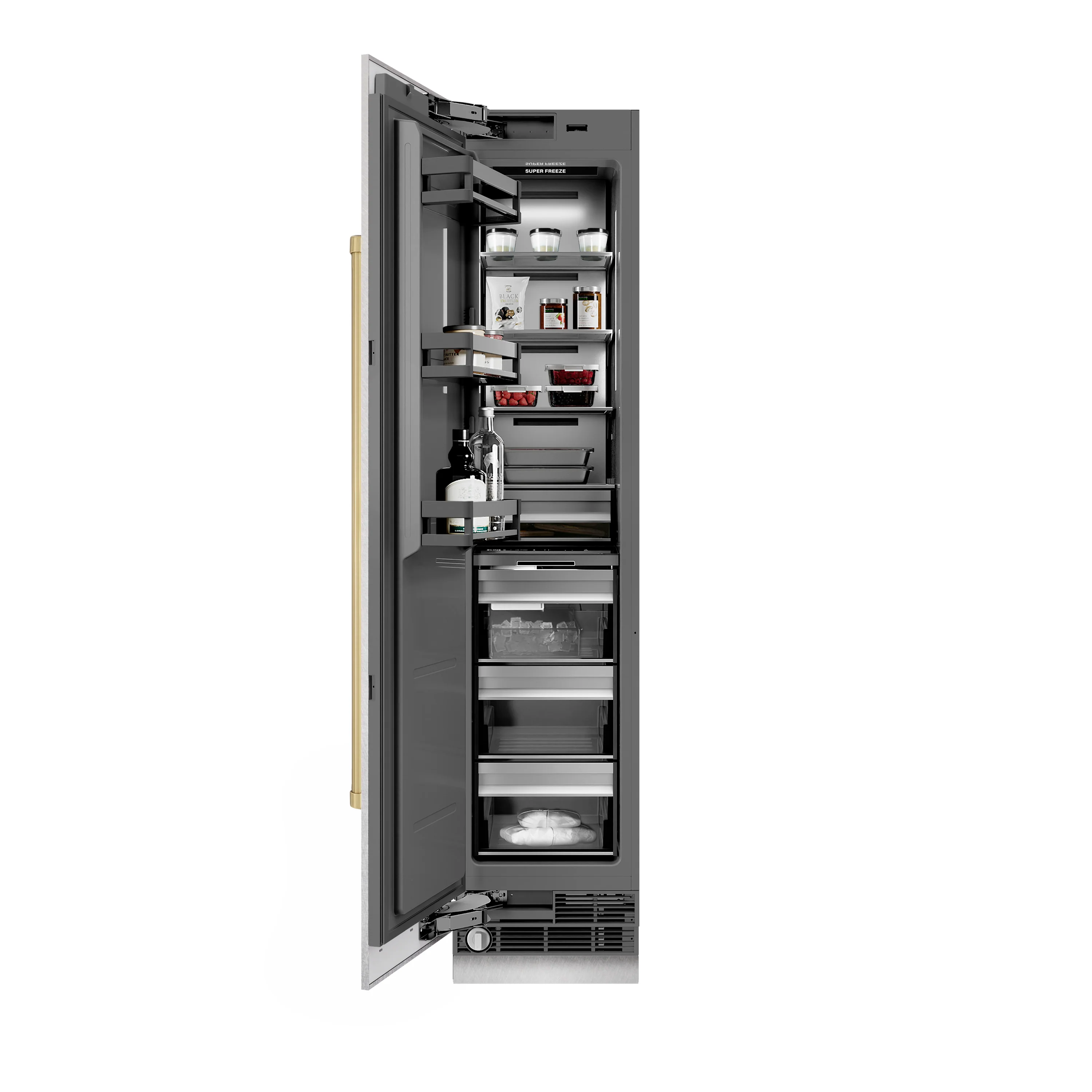 ZLINE Autograph Edition 18 in. 8.6 cu. ft. Left Hinge Column Freezer in Satin Stainless Steel with Graphite Gray Interior and Champagne Bronze Accents (RCFVLZ-SN-18-CB) - Image 6