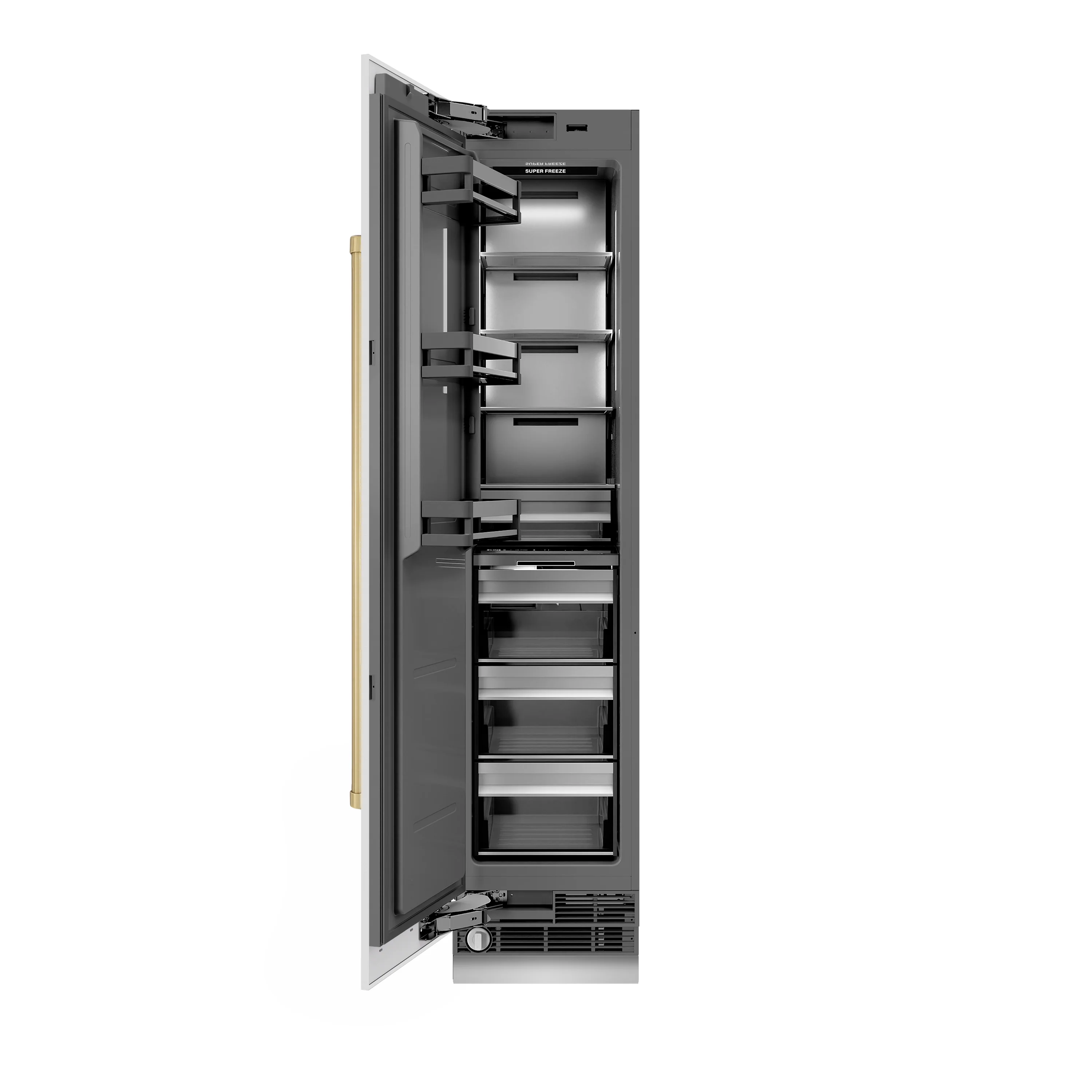 ZLINE Autograph Edition 18 in. 8.6 cu. ft. Left Hinge Column Freezer in White Matte with Graphite Gray Interior and Champagne Bronze Accents (RCFVLZ-WM-18-CB) - Image 5