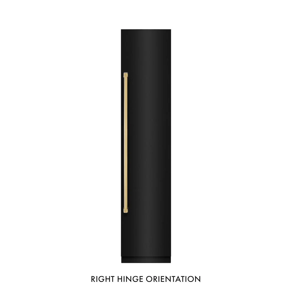 ZLINE Autograph Edition 18 in. 8.6 cu. ft. Right Hinge Column Freezer in Black Stainless Steel with Graphite Gray Interior and Polished Gold Accents (RCFVRZ-BS-18-G) - Image 4