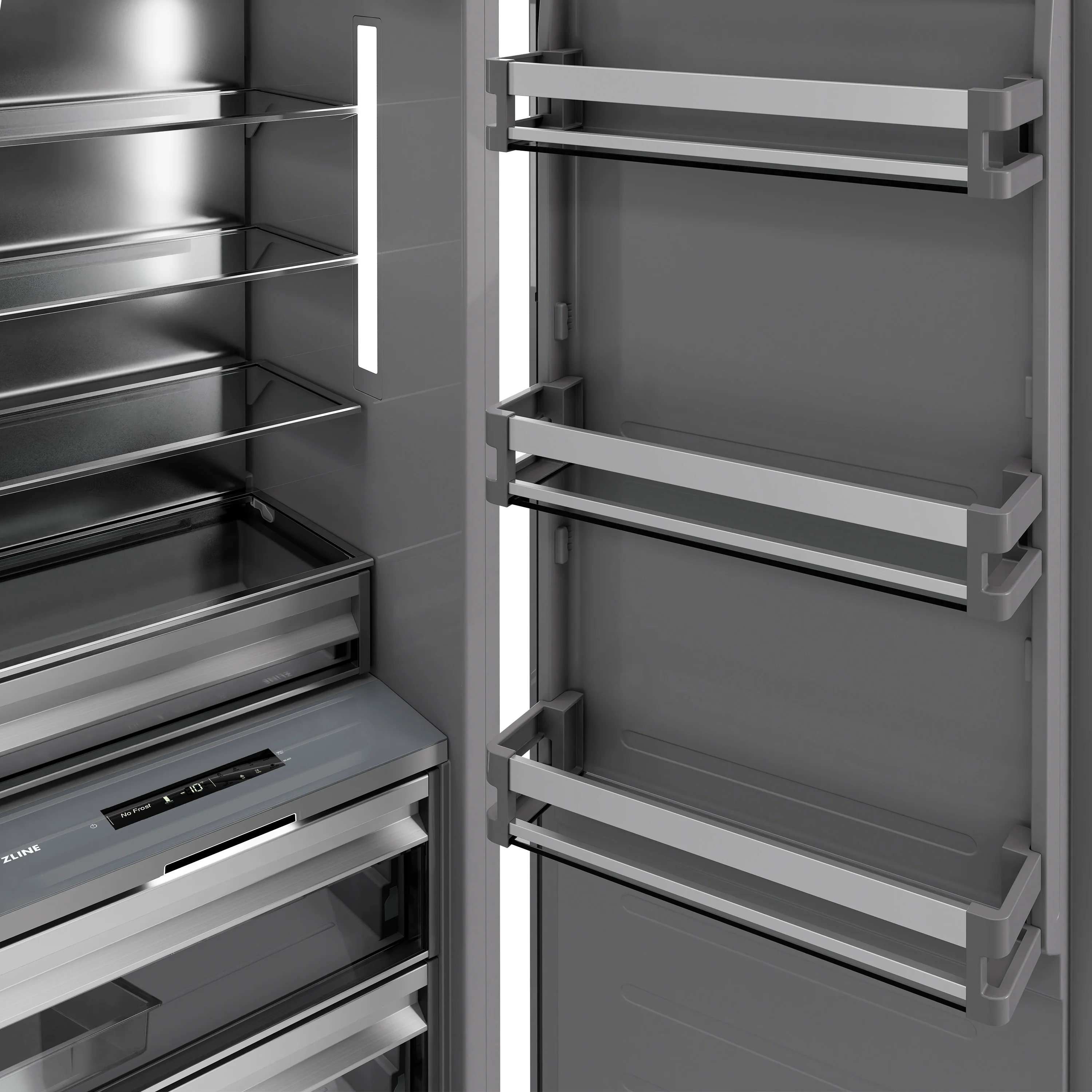 ZLINE Autograph Edition 18 in. 8.6 cu. ft. Right Hinge Column Freezer in Satin Stainless Steel with Graphite Gray Interior and Champagne Bronze Accents (RCFVRZ-SN-18-CB) - Image 7