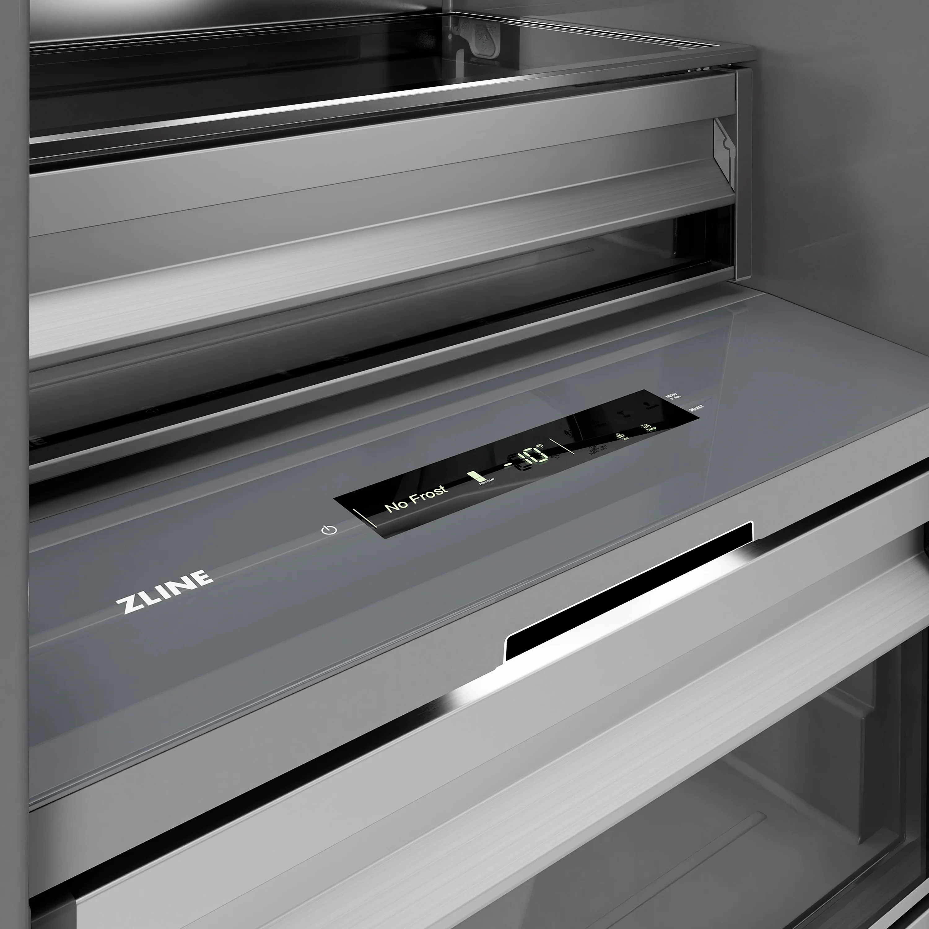ZLINE Autograph Edition 18 in. 8.6 cu. ft. Right Hinge Column Freezer in Satin Stainless Steel with Graphite Gray Interior and Polished Gold Accents (RCFVRZ-SN-18-G) - Image 16