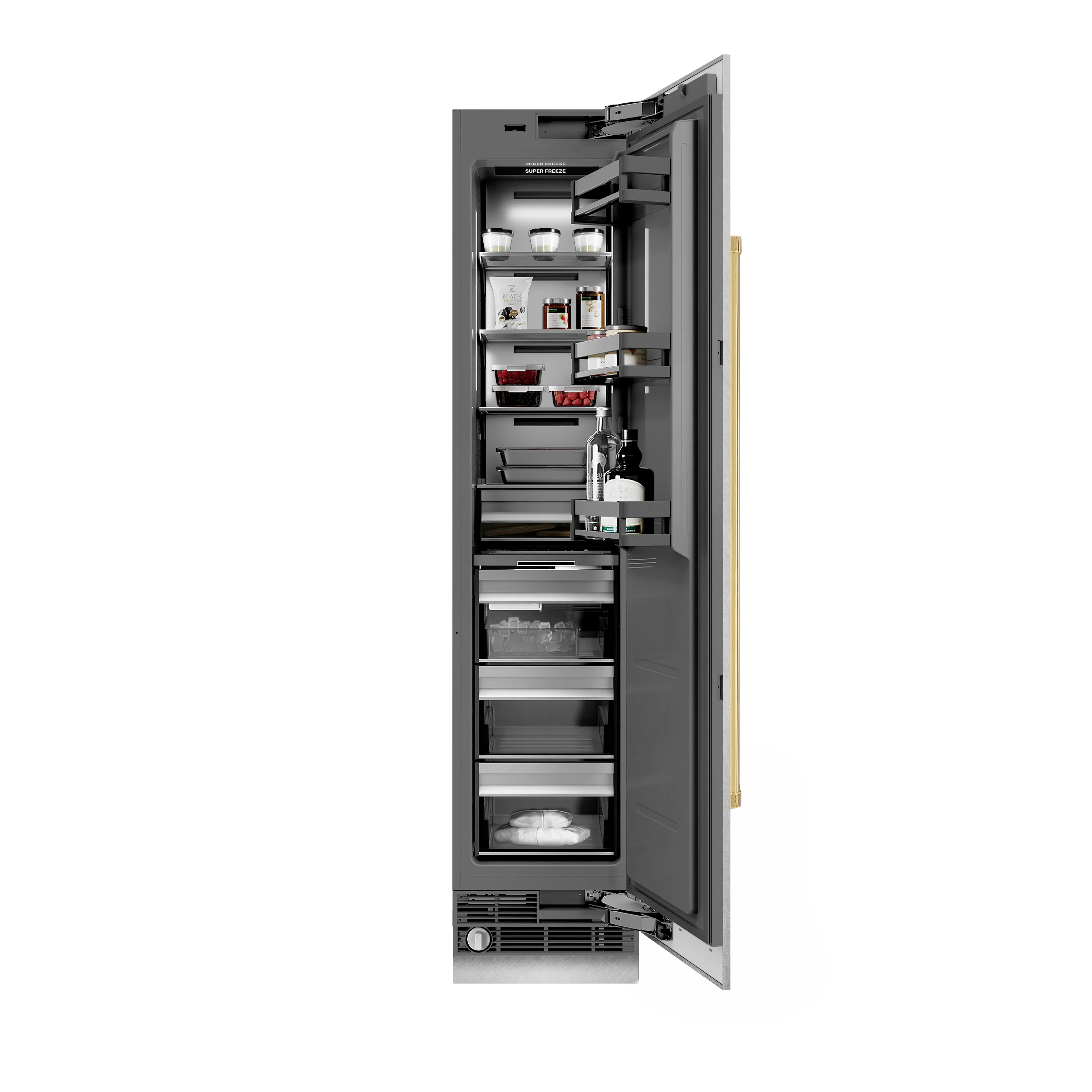 ZLINE Autograph Edition 18 in. 8.6 cu. ft. Right Hinge Column Freezer in Satin Stainless Steel with Graphite Gray Interior and Polished Gold Accents (RCFVRZ-SN-18-G) - Image 6