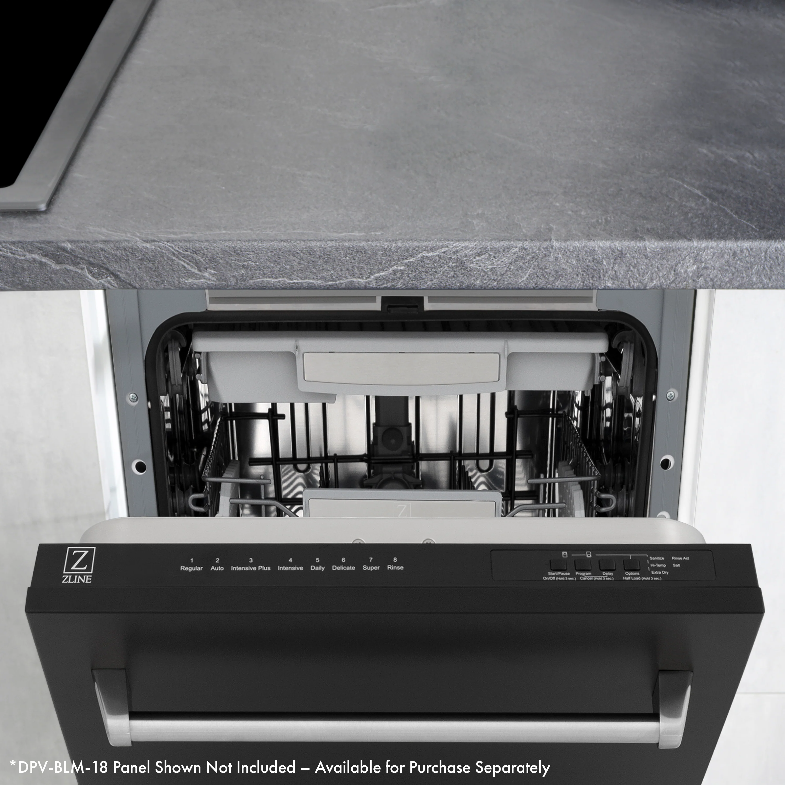 ZLINE Autograph Edition 18” Tallac Series 3rd Rack Top Control Dishwasher in Custom Panel Ready with Champagne Bronze Handle, 51dBa (DWVZ-18-CB) - Image 12