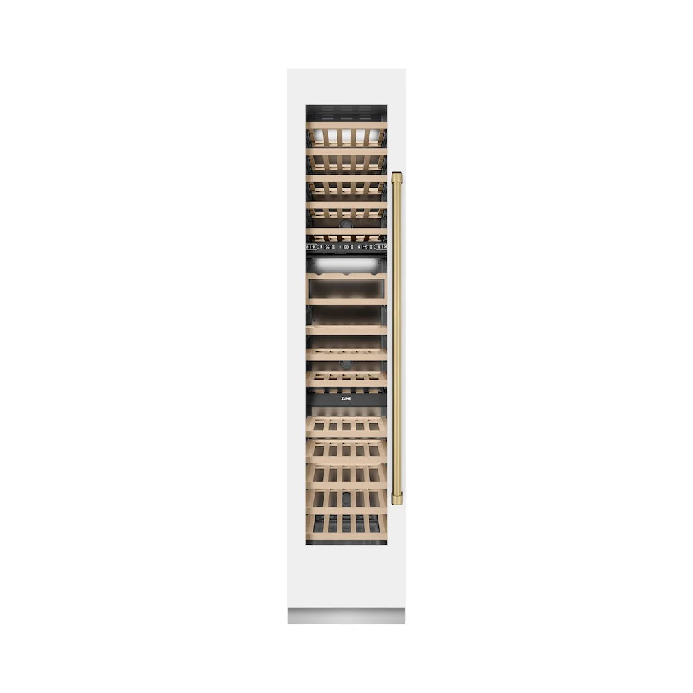 ZLINE Autograph Edition 18 in. 9.0 cu. ft. Triple Zone 68 Bottle Left Hinge Column Wine Cooler in White Matte with Champagne Bronze Accents (RCWVLZ-WM-18-CB) - Image 5