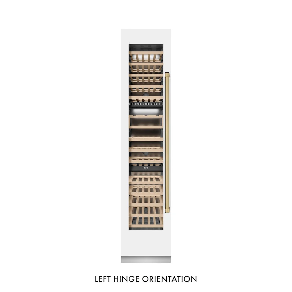 ZLINE Autograph Edition 18 in. 9.0 cu. ft. Triple Zone 68 Bottle Left Hinge Column Wine Cooler in White Matte with Champagne Bronze Accents (RCWVLZ-WM-18-CB) - Image 6
