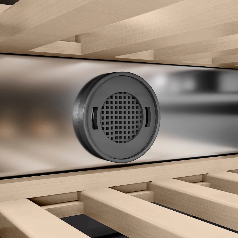 ZLINE Autograph Edition 18 in. 9.0 cu. ft. Triple Zone 68 Bottle Left Hinge Column Wine Cooler in White Matte with Polished Gold Accents (RCWVLZ-WM-18-G) - Image 9