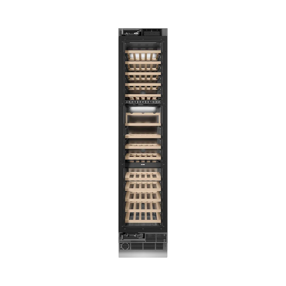 ZLINE Autograph Edition 18 in. 9.0 cu. ft. Triple Zone 68 Bottle Panel Ready Left Hinge Column Wine Cooler with Matte Black Accents (RBCWVLZ-18-MB) - Image 6