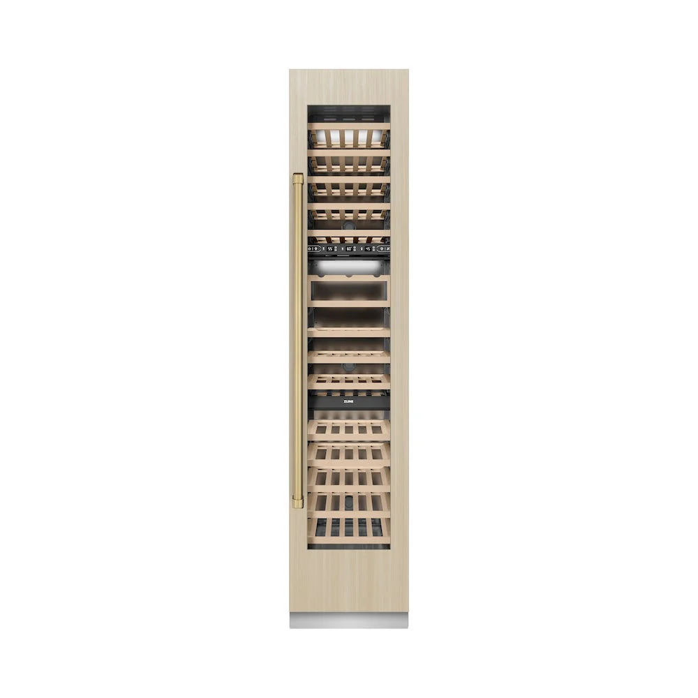 ZLINE Autograph Edition 18 in. 9.0 cu. ft. Triple Zone 68 Bottle Panel Ready Right Hinge Column Wine Cooler with Champagne Bronze Accents (RBCWVRZ-18-CB) - Image 8