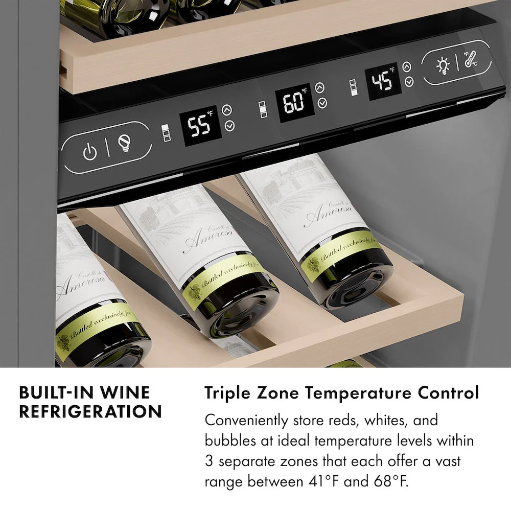 ZLINE Autograph Edition 18 in. 9.0 cu. ft. Triple Zone 68 Bottle Right Hinge Column Wine Cooler in White Matte with Champagne Bronze Accents (RCWVRZ-WM-18-CB) - Image 12