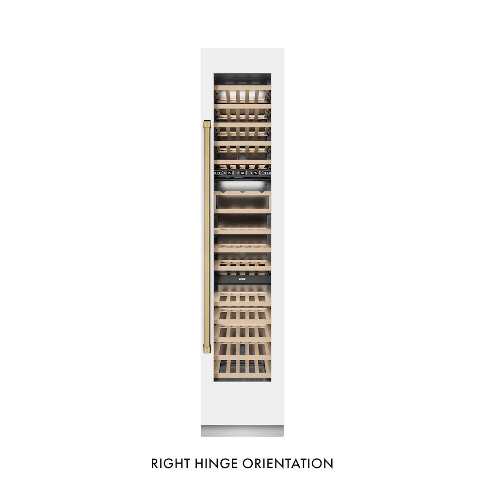 ZLINE Autograph Edition 18 in. 9.0 cu. ft. Triple Zone 68 Bottle Right Hinge Column Wine Cooler in White Matte with Champagne Bronze Accents (RCWVRZ-WM-18-CB) - Image 6