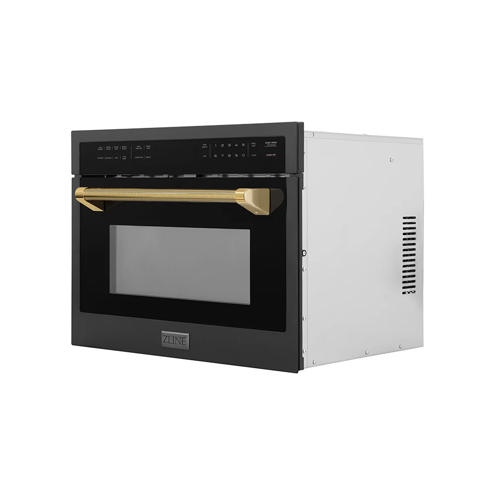 ZLINE Autograph Edition 24 in. 1.6 cu ft. Built-in Convection Microwave Oven in Black Stainless Steel and Polished Gold Helix Handle (MWOZ-24-BS-KG) - Image 3