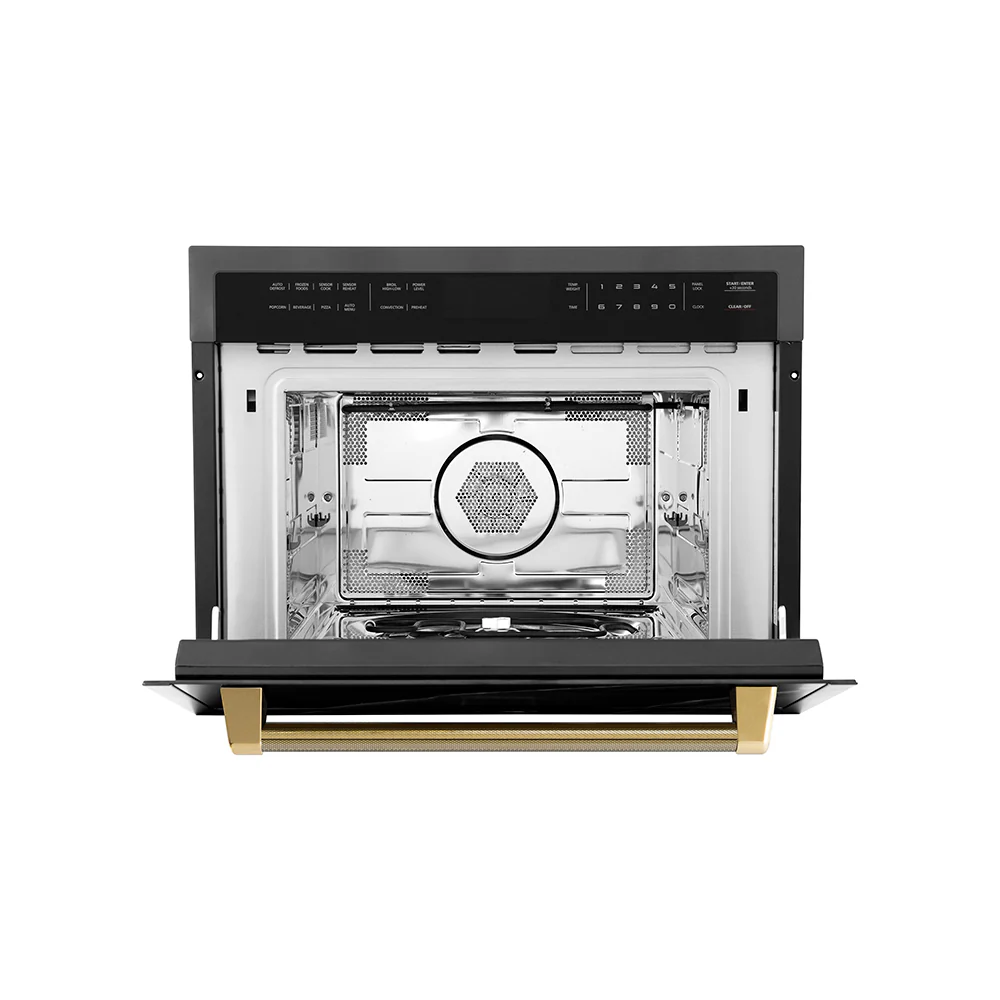 ZLINE Autograph Edition 24 in. 1.6 cu ft. Built-in Convection Microwave Oven in Black Stainless Steel and Polished Gold Helix Handle (MWOZ-24-BS-KG) - Image 5