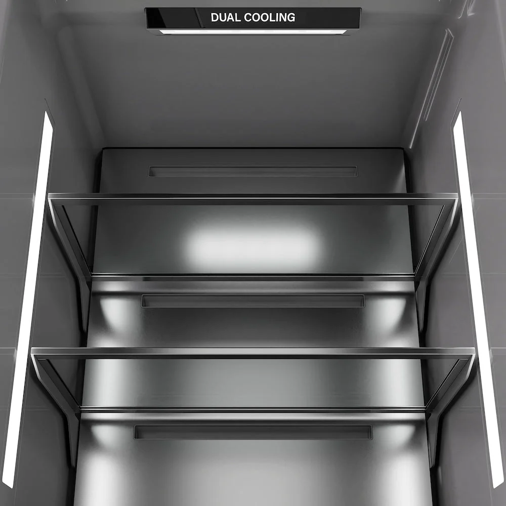 ZLINE Autograph Edition 24 in. 12.5 cu. ft. Column Refrigerator in Black Stainless Steel with Graphite Gray Interior and Champagne Bronze Accents (RCRVZ-BS-24-CB) - Image 6