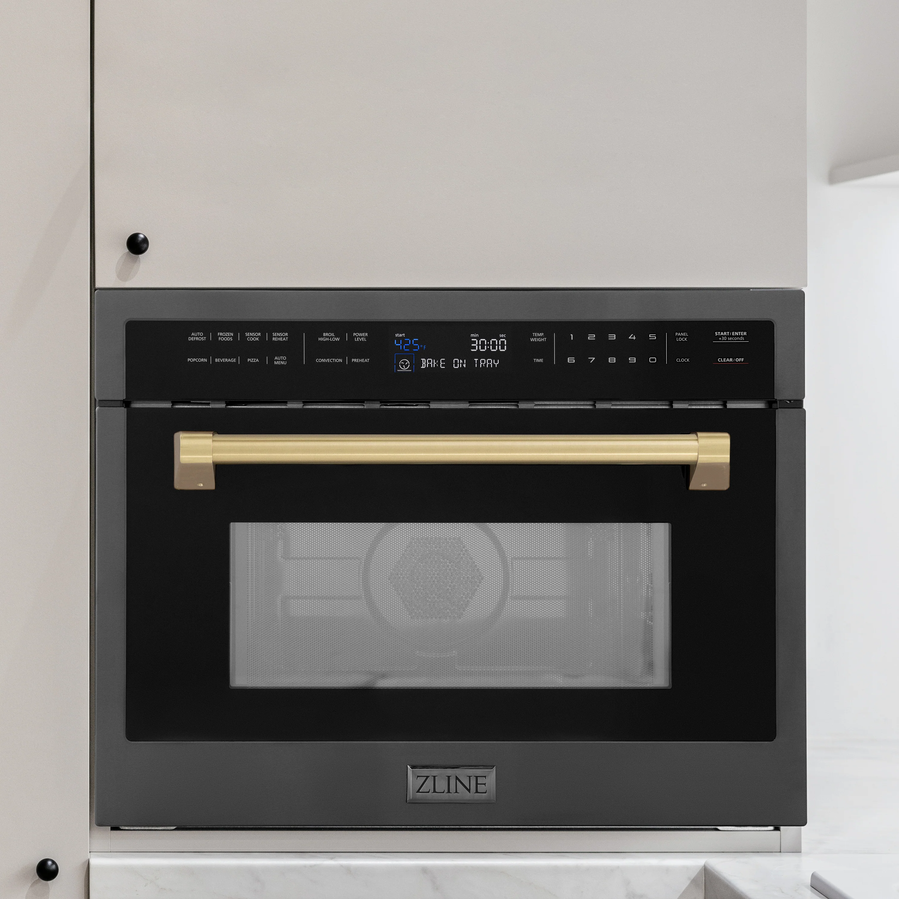 ZLINE Autograph Edition 24" 1.6 cu ft. Built-in Convection Microwave Oven in Black Stainless Steel and Champagne Bronze Accents (MWOZ-24-BS-CB) - Image 2
