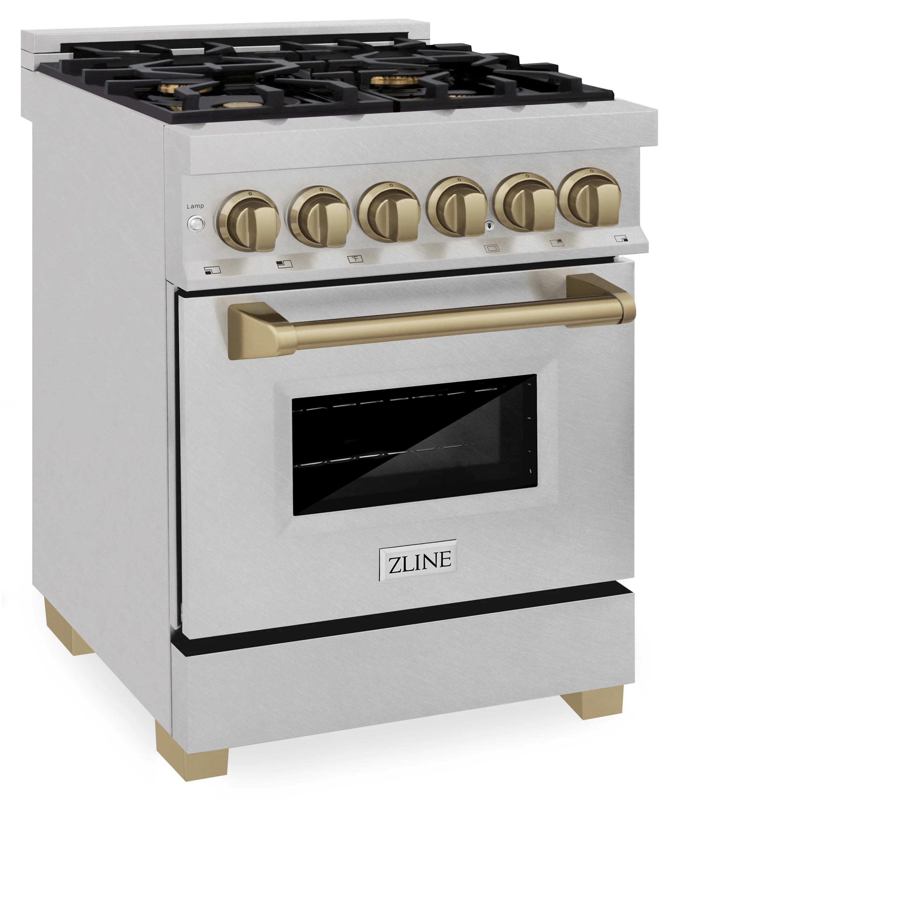 ZLINE Autograph Edition 24 in. 2.8 cu. ft. Legacy Dual Fuel Range with 4 Burner Gas Cooktop and Electric Convection Oven in Satin Stainless Steel and Champagne Bronze Accents (RASZ-SN-24-CB) - Image 3