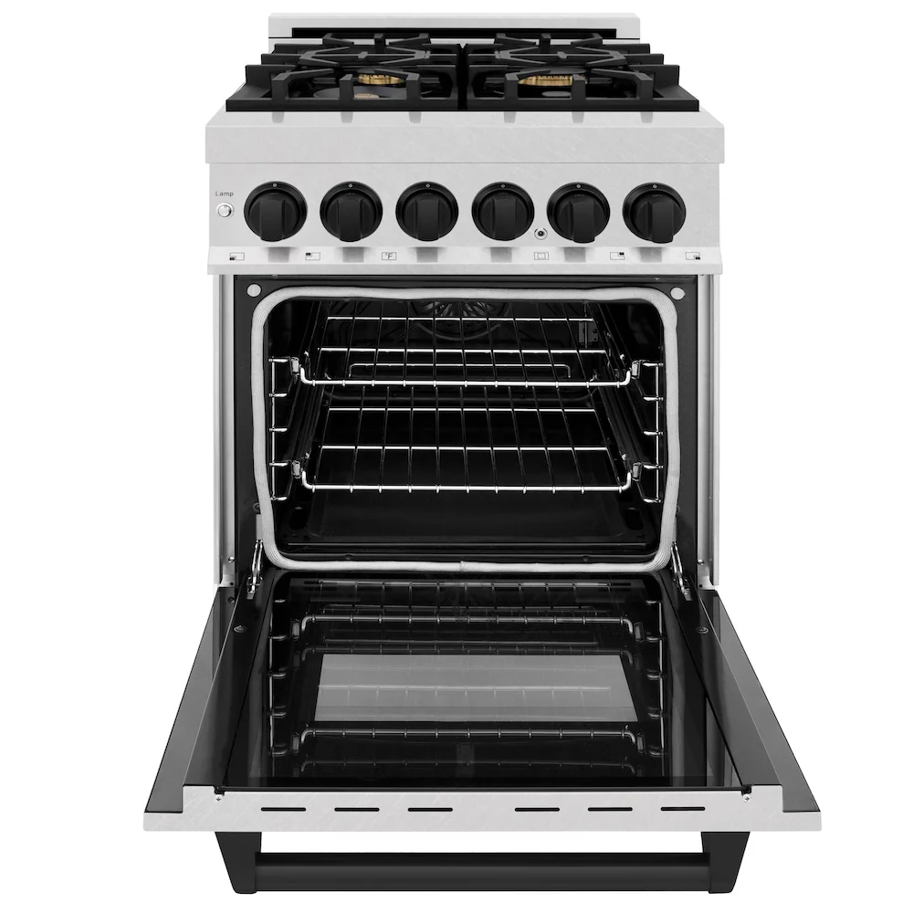 ZLINE Autograph Edition 24 in. 2.8 cu. ft. Legacy Dual Fuel Range with 4 Burner Gas Cooktop and Electric Convection Oven in Satin Stainless Steel and Matte Black Accents, Open Box-Great Condition - Image 6