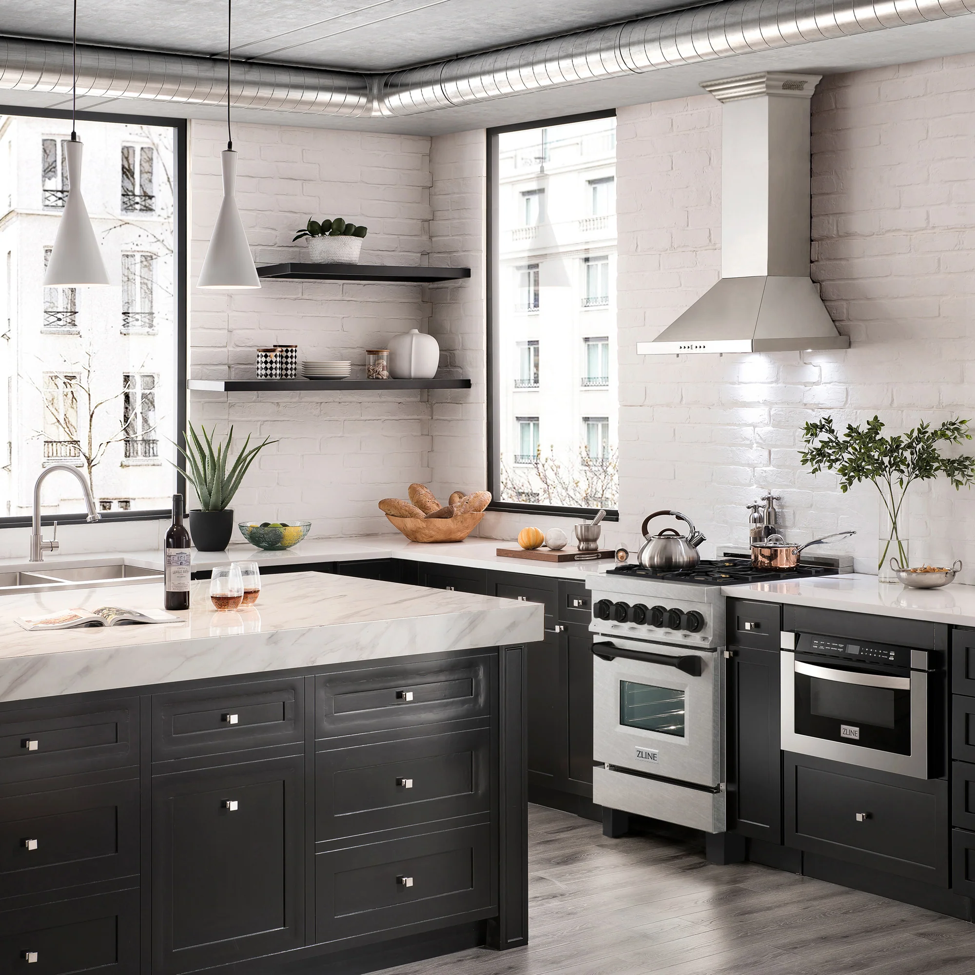 ZLINE Autograph Edition 24 in. 2.8 cu. ft. Legacy Dual Fuel Range with 4 Burner Gas Cooktop and Electric Convection Oven in Satin Stainless Steel and Matte Black Accents (RASZ-SN-24-MB) - Image 2