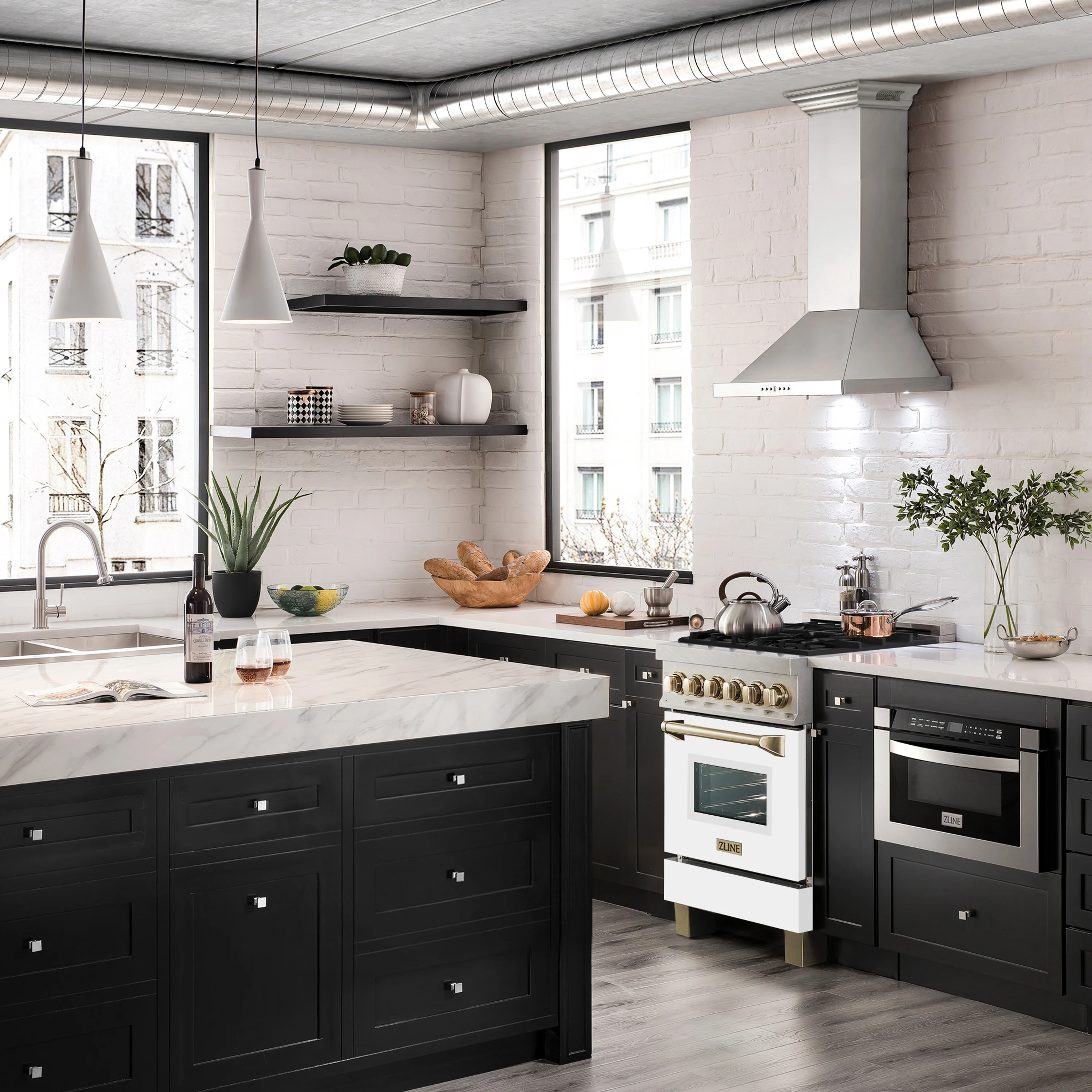 ZLINE Autograph Edition 24 in. 2.8 cu. ft. Legacy Dual Fuel Range with 4 Burner Gas Cooktop and Electric Convection Oven in Satin Stainless Steel with White Matte Door and Polished Gold Accents (RASZ-WM-24-G) - Image 2