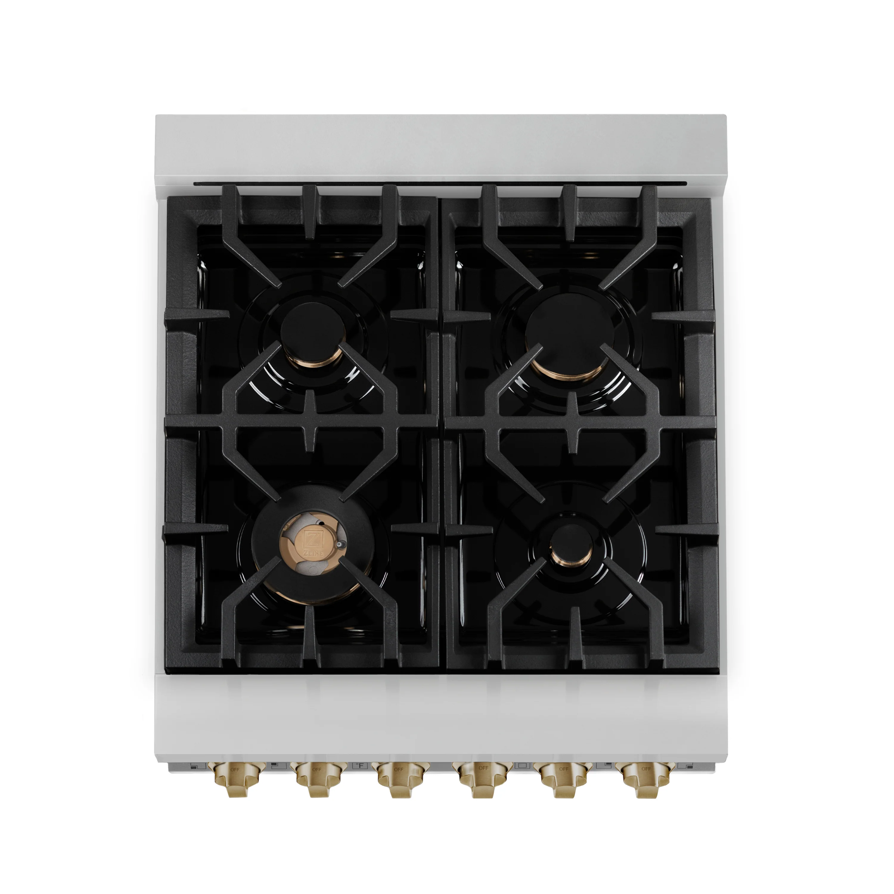 ZLINE Autograph Edition 24 in. 2.8 cu. ft. Legacy Dual Fuel Range with 4 Burner Gas Cooktop and Electric Convection Oven in Stainless Steel and Champagne Bronze Accents, Open Box-Great Condition - Image 3