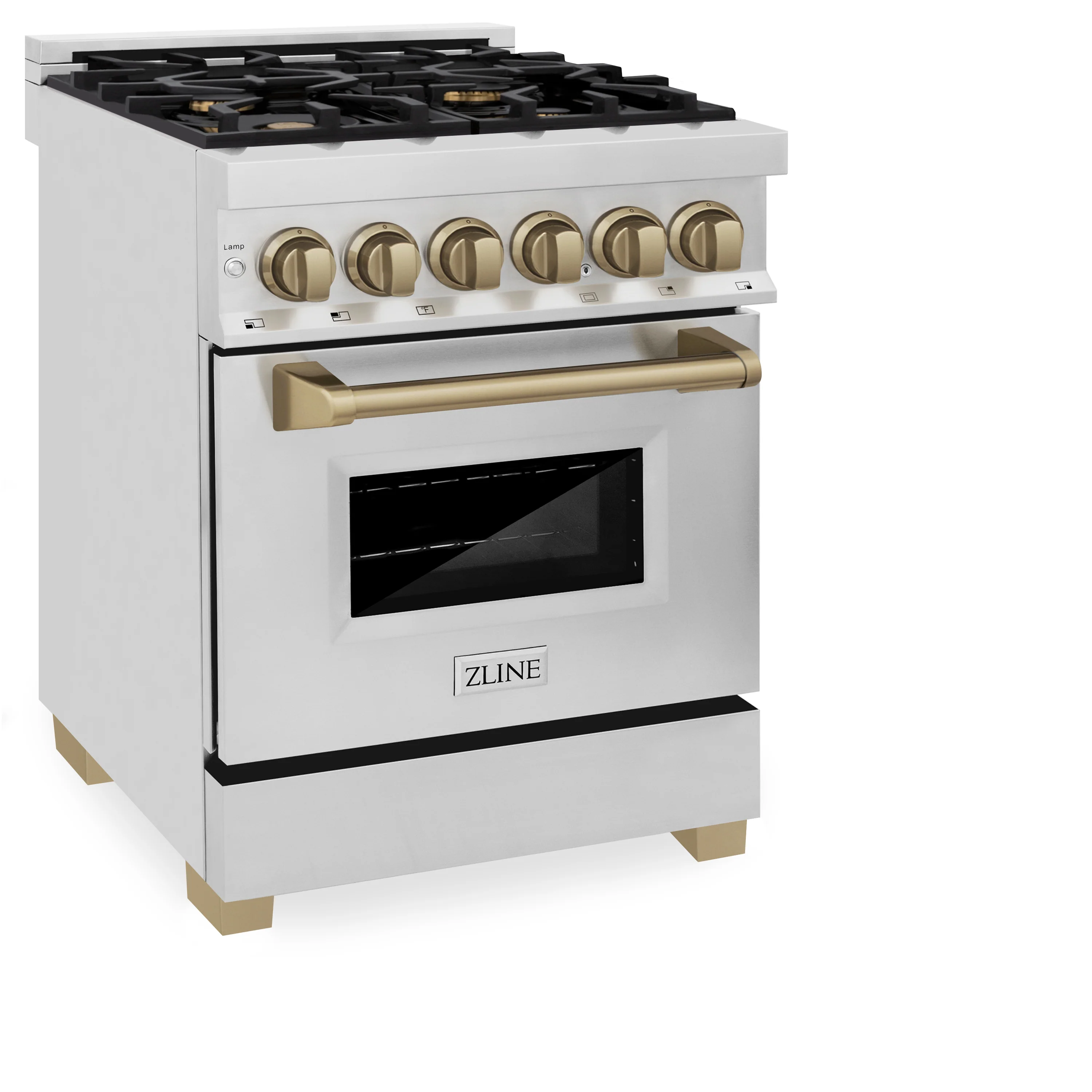 ZLINE Autograph Edition 24 in. 2.8 cu. ft. Legacy Dual Fuel Range with 4 Burner Gas Cooktop and Electric Convection Oven in Stainless Steel and Champagne Bronze Accents, Open Box-Great Condition - Image 5
