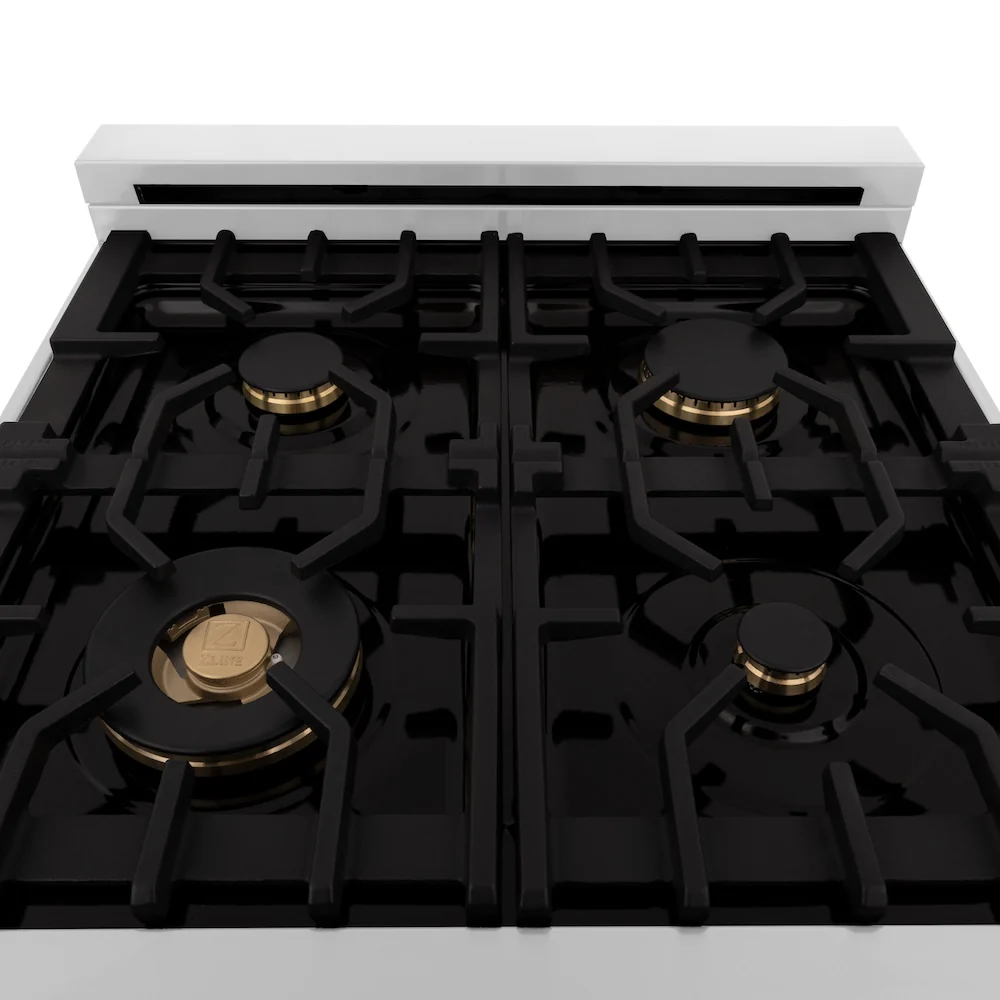 ZLINE Autograph Edition 24 in. 2.8 cu. ft. Legacy Dual Fuel Range with 4 Burner Gas Cooktop and Electric Convection Oven in Stainless Steel with White Matte Door and Matte Black Accents, Open Box-Great Condition - Image 20