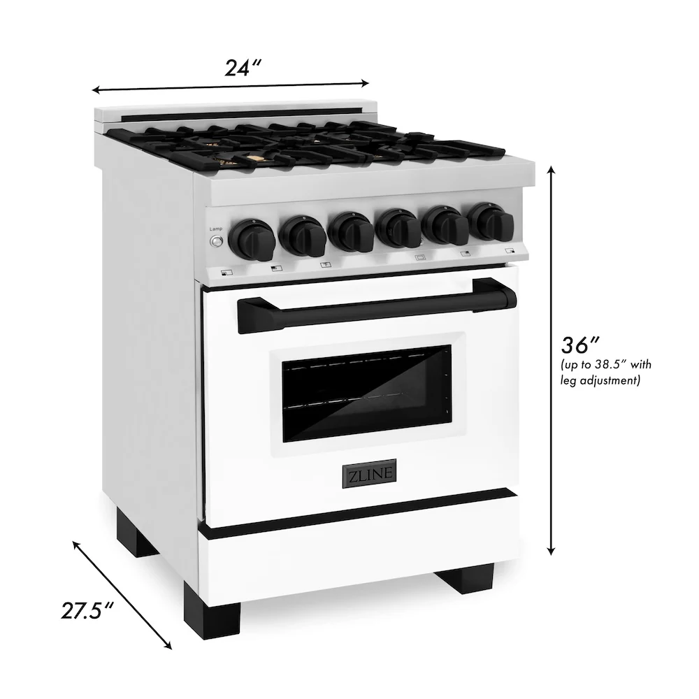 ZLINE Autograph Edition 24 in. 2.8 cu. ft. Legacy Dual Fuel Range with 4 Burner Gas Cooktop and Electric Convection Oven in Stainless Steel with White Matte Door and Matte Black Accents, Open Box-Great Condition - Image 23