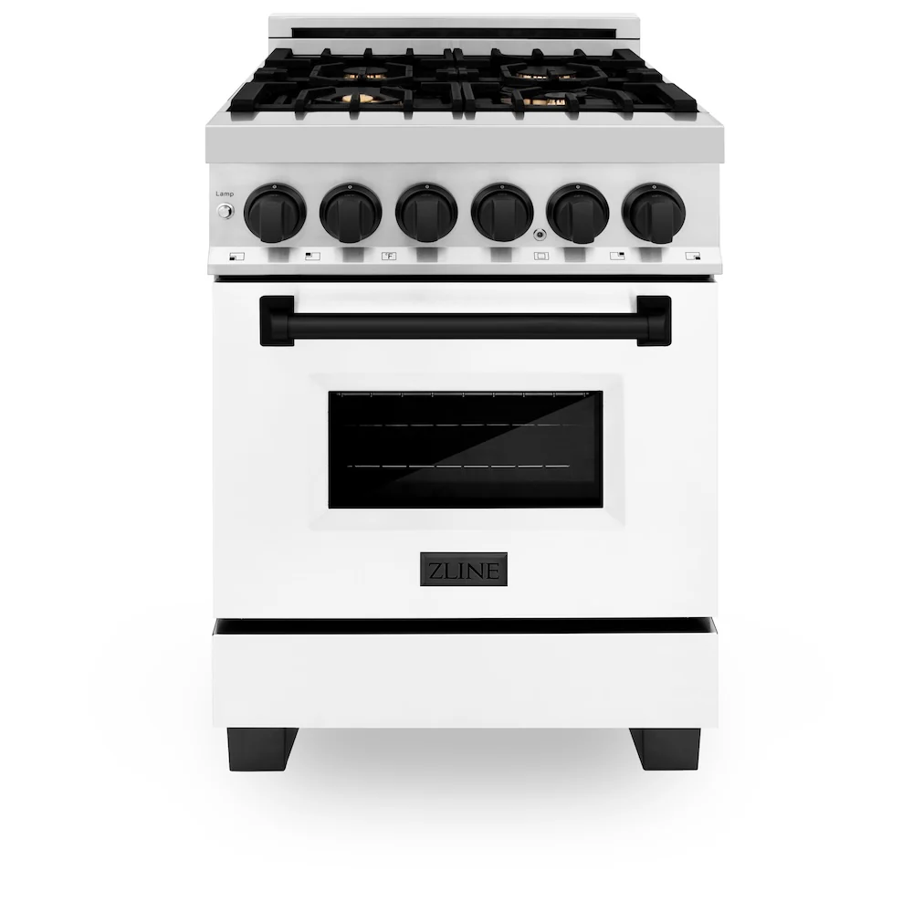 ZLINE Autograph Edition 24 in. 2.8 cu. ft. Legacy Dual Fuel Range with 4 Burner Gas Cooktop and Electric Convection Oven in Stainless Steel with White Matte Door and Matte Black Accents, Open Box-Great Condition - Image 4