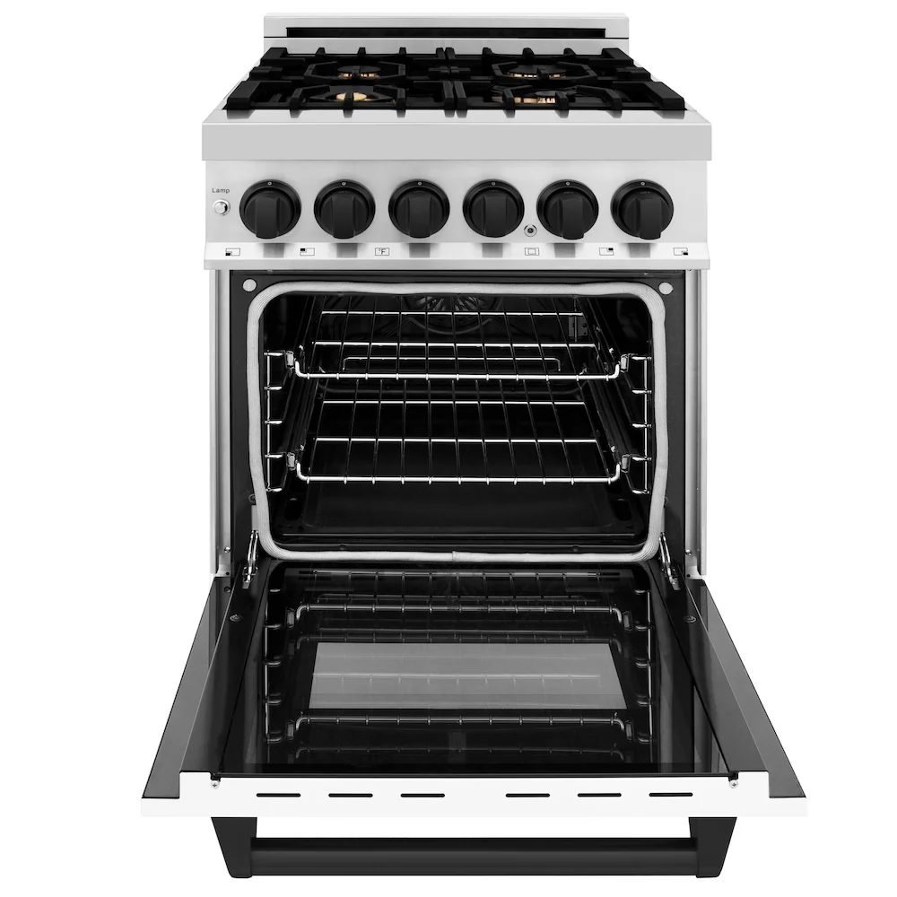ZLINE Autograph Edition 24 in. 2.8 cu. ft. Legacy Dual Fuel Range with 4 Burner Gas Cooktop and Electric Convection Oven in Stainless Steel with White Matte Door and Matte Black Accents, Open Box-Great Condition - Image 5