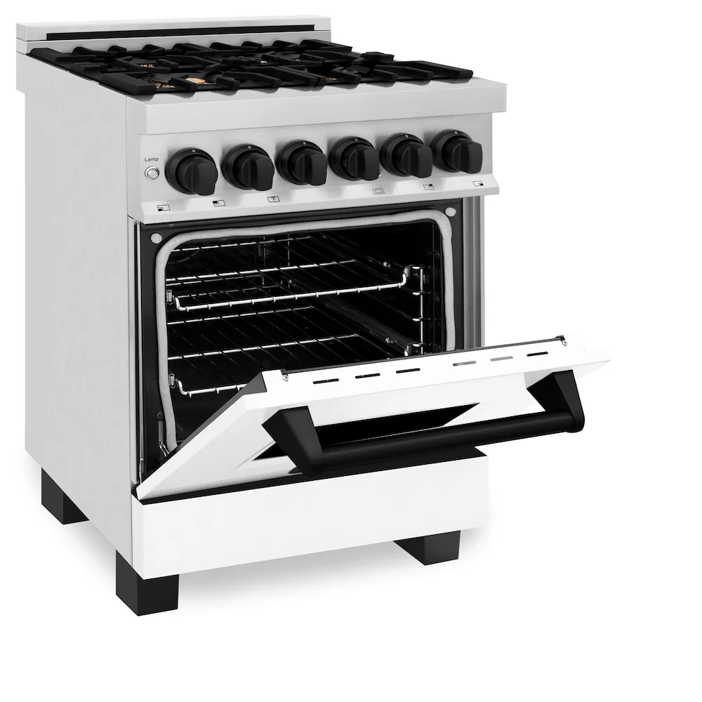 ZLINE Autograph Edition 24 in. 2.8 cu. ft. Legacy Dual Fuel Range with 4 Burner Gas Cooktop and Electric Convection Oven in Stainless Steel with White Matte Door and Matte Black Accents, Open Box-Great Condition - Image 9