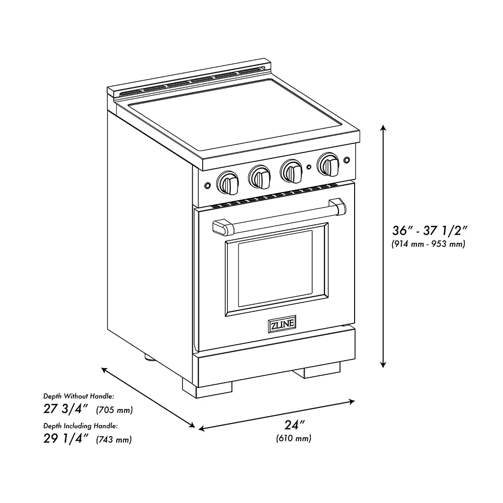 ZLINE Autograph Edition 24 in. 3.2 cu. ft. Paramount Induction Range with 3 Element Cooktop and Electric Convection Oven in Satin Stainless Steel with White Matte Door and Matte Black Accents (SINRSZ-WM-24-MB) - Image 14