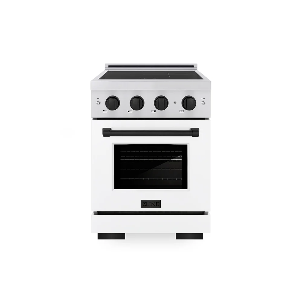ZLINE Autograph Edition 24 in. 3.2 cu. ft. Paramount Induction Range with 3 Element Cooktop and Electric Convection Oven in Stainless Steel with White Matte Door and Matte Black Accents (SINRZ-WM-24-MB)