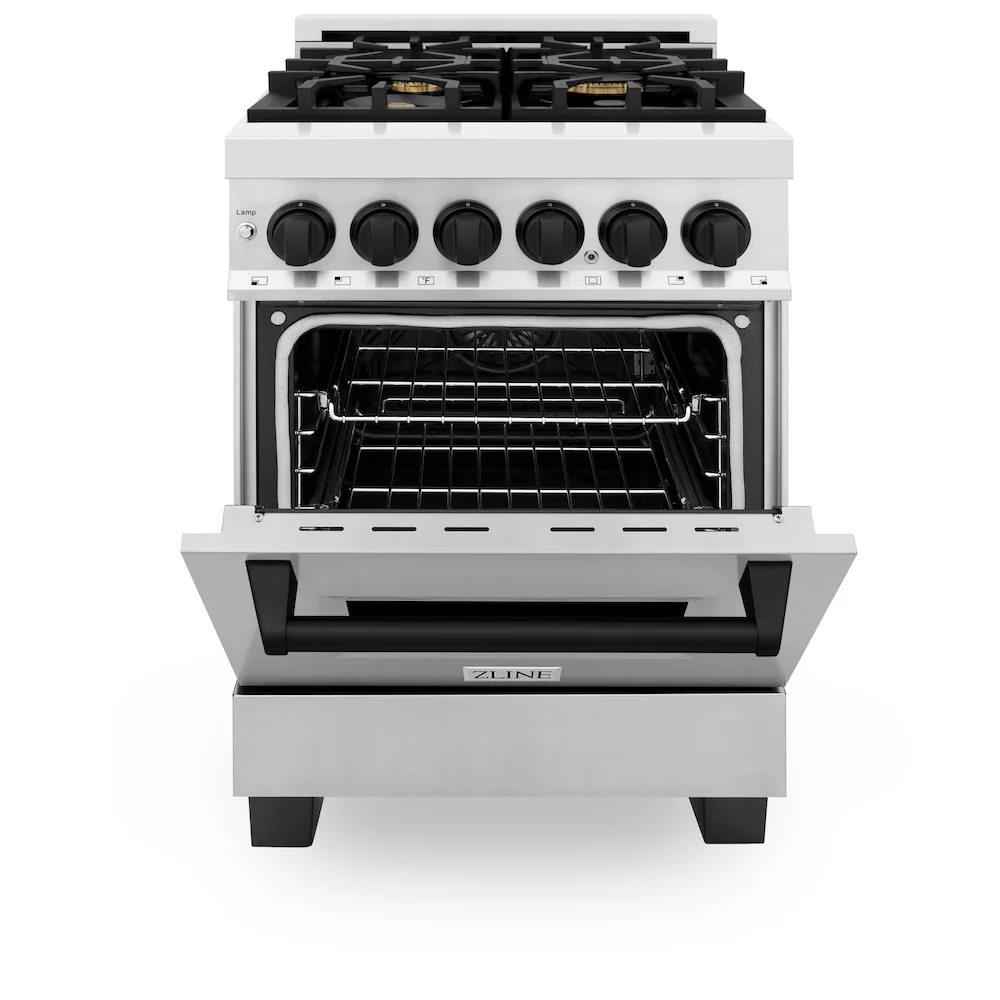 ZLINE Autograph Edition 24 in. 2.8 cu. ft. Legacy Dual Fuel Range with 4 Burner Gas Cooktop and Electric Convection Oven in Stainless Steel and Matte Black Accents (RAZ-24-MB) - Image 3