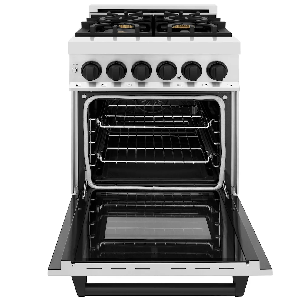 ZLINE Autograph Edition 24 in. 2.8 cu. ft. Legacy Dual Fuel Range with 4 Burner Gas Cooktop and Electric Convection Oven in Stainless Steel and Matte Black Accents (RAZ-24-MB) - Image 4
