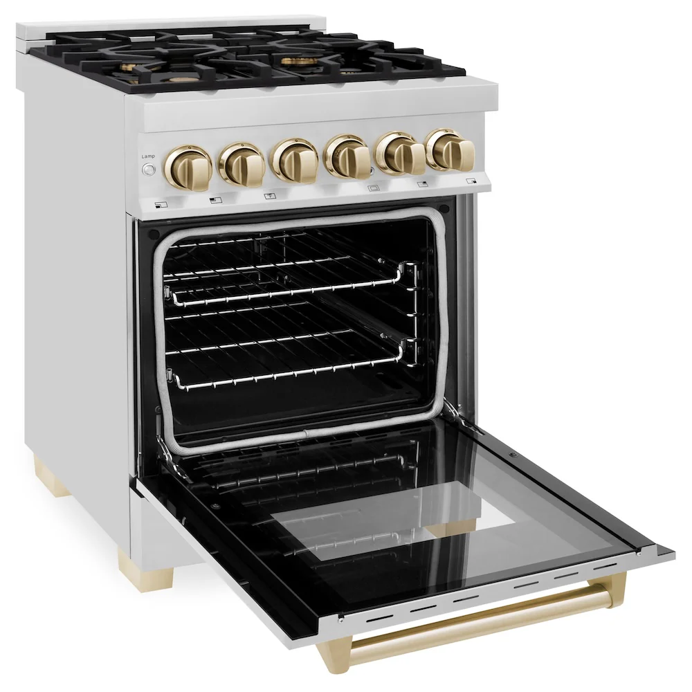 ZLINE Autograph Edition 24 in. 2.8 cu. ft. Legacy Dual Fuel Range with 4 Burner Gas Cooktop and Electric Convection Oven in Stainless Steel and Polished Gold Accents (RAZ-24-G) - Image 6