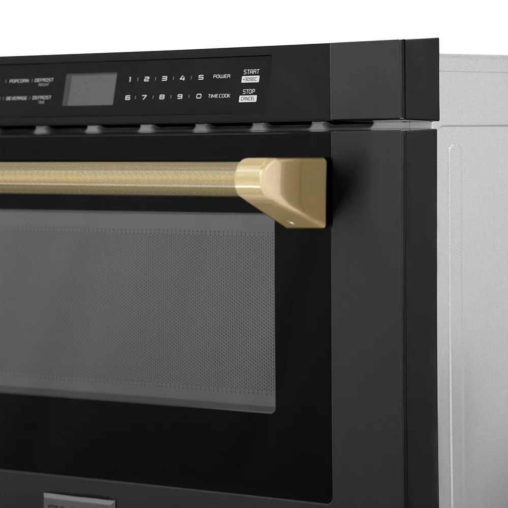 ZLINE Autograph Edition 24 in. 1.2 cu. ft. Built-in Microwave Drawer in Black Stainless Steel and Champagne Bronze Helix Handle (MWDZ-1-BS-H-KCB) - Image 6