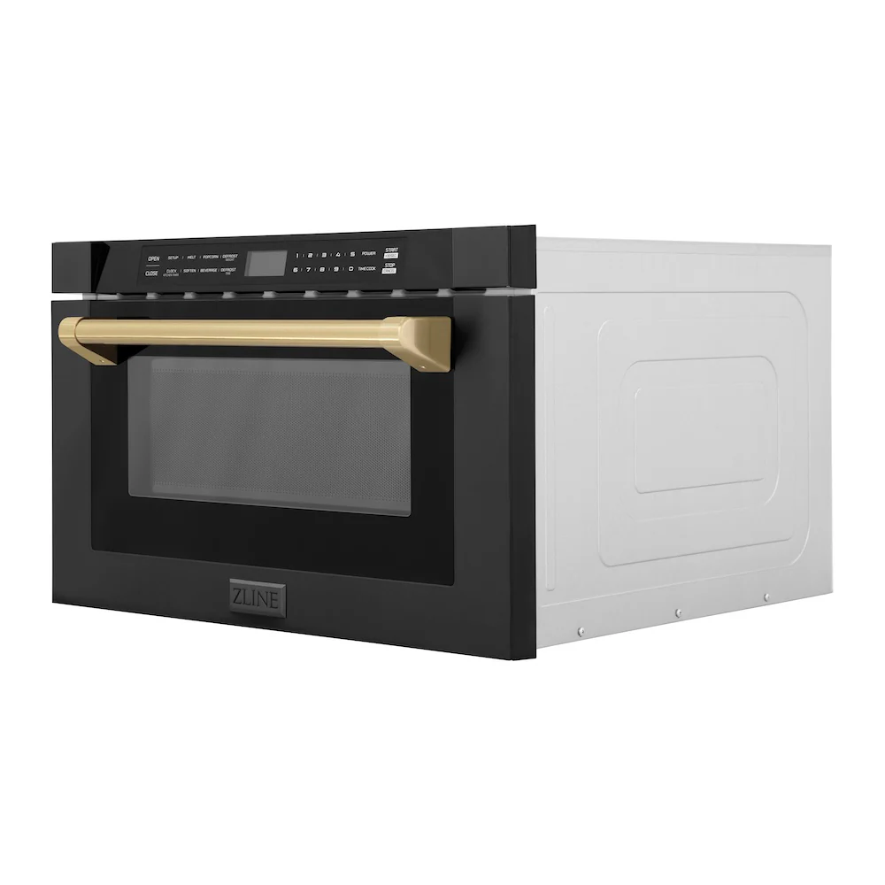 ZLINE Autograph Edition 24 in. 1.2 cu. ft. Built-in Microwave Drawer in Black Stainless Steel and Champagne Bronze Accents (MWDZ-1-BS-H-CB) - Image 4