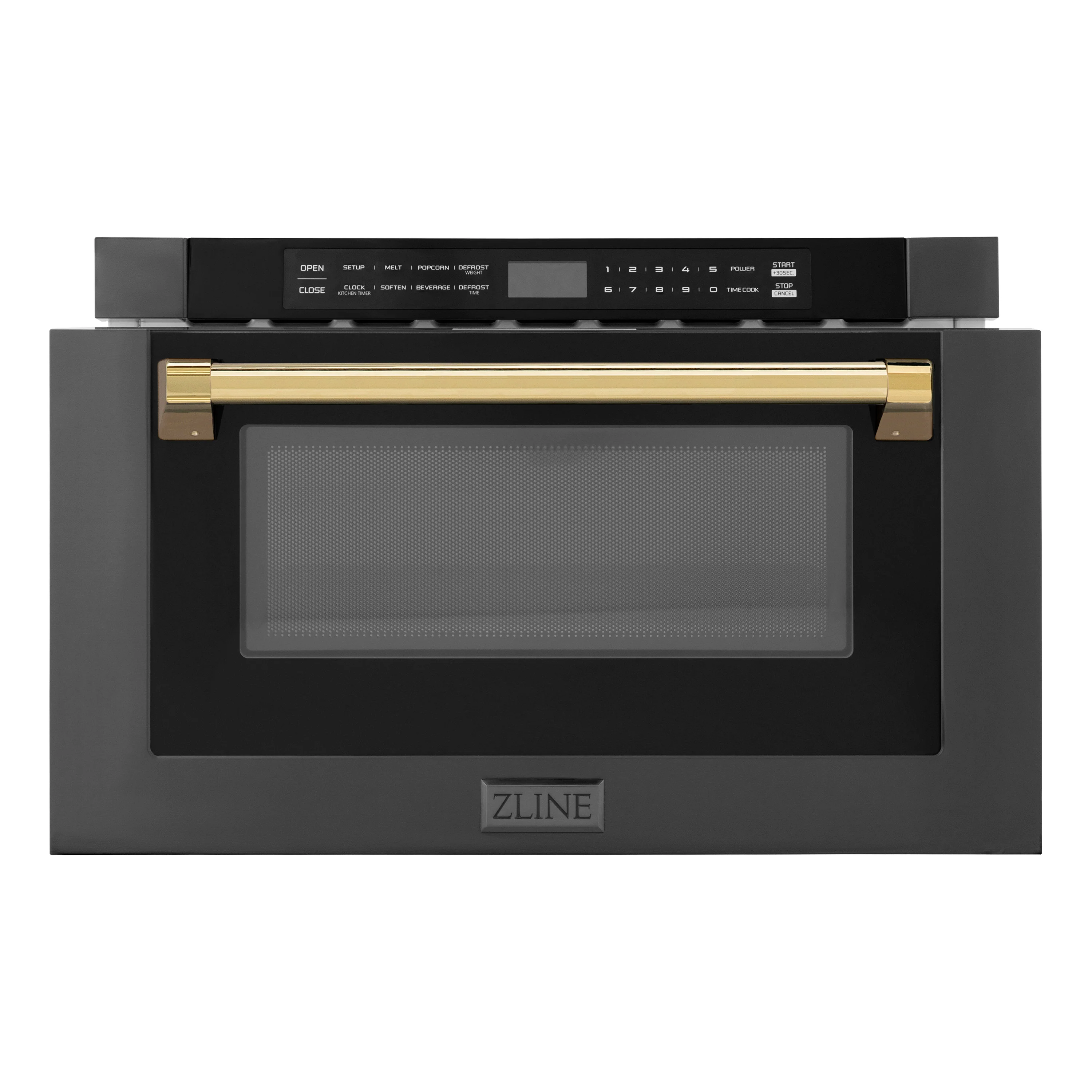 ZLINE Autograph Edition 24" 1.2 cu. ft. Built-in Microwave Drawer in Black Stainless Steel and Polished Gold  Accents (MWDZ-1-BS-H-G) - Image 4