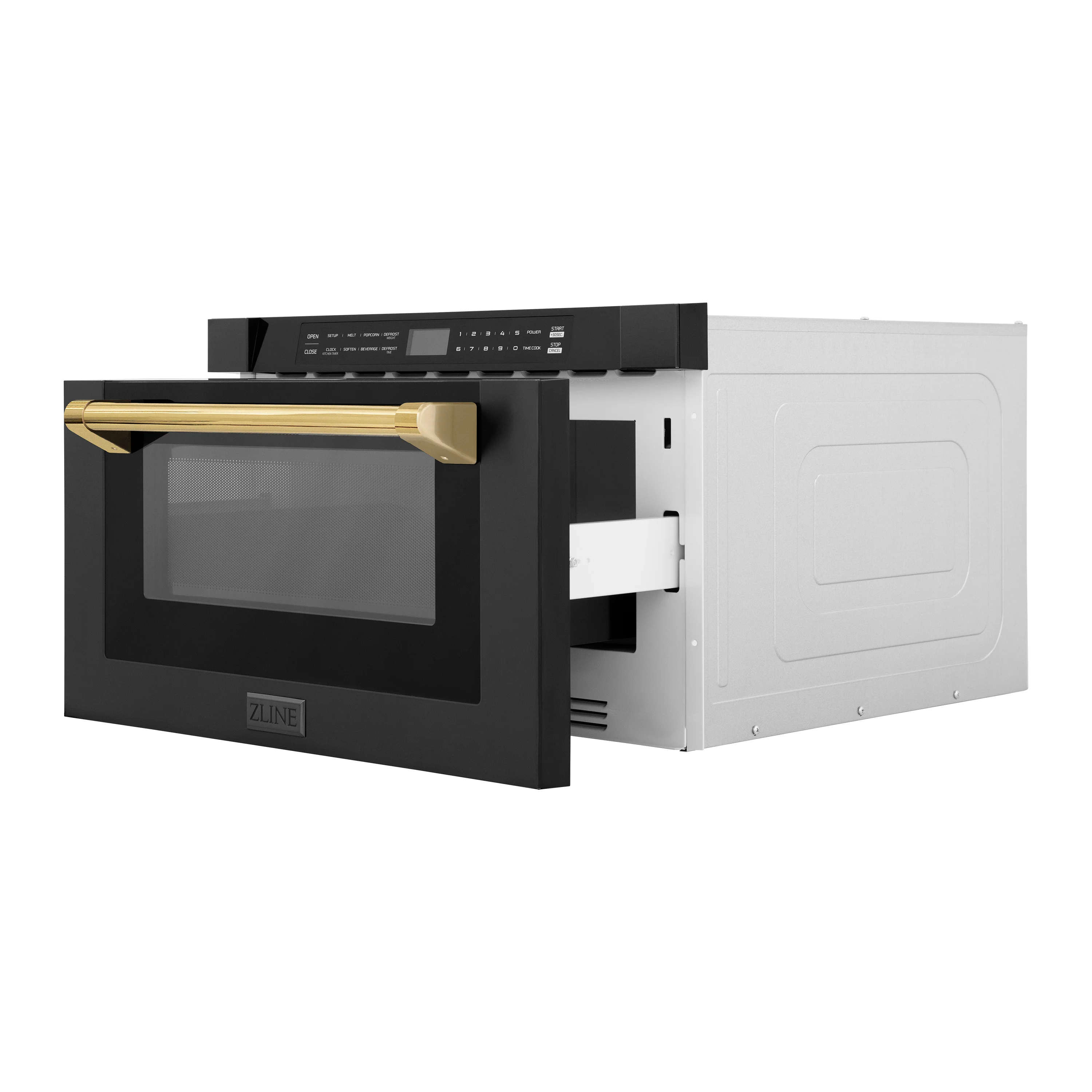ZLINE Autograph Edition 24" 1.2 cu. ft. Built-in Microwave Drawer in Black Stainless Steel and Polished Gold  Accents (MWDZ-1-BS-H-G) - Image 5