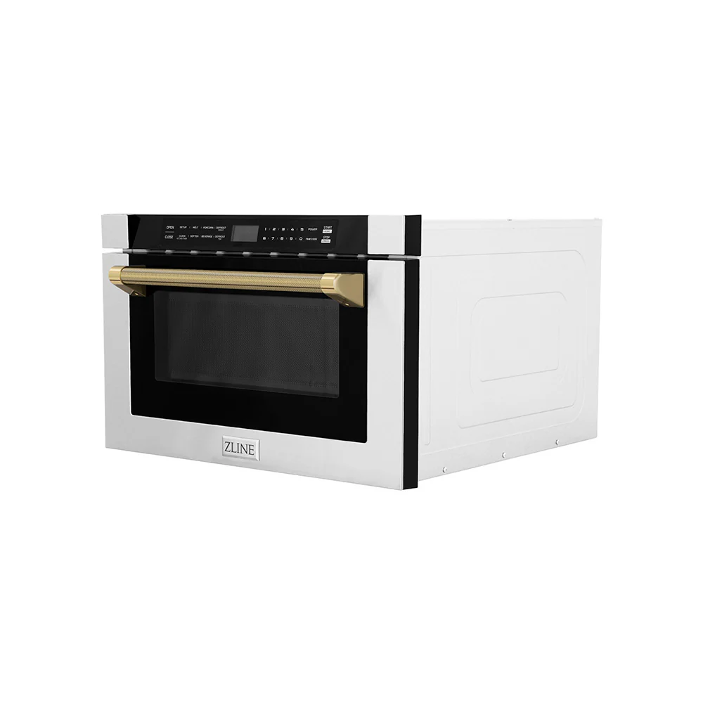 ZLINE Autograph Edition 24 in. 1.2 cu. ft. Built-in Microwave Drawer in Stainless Steel and Polished Gold Helix Handle (MWDZ-1-H-KG) - Image 3