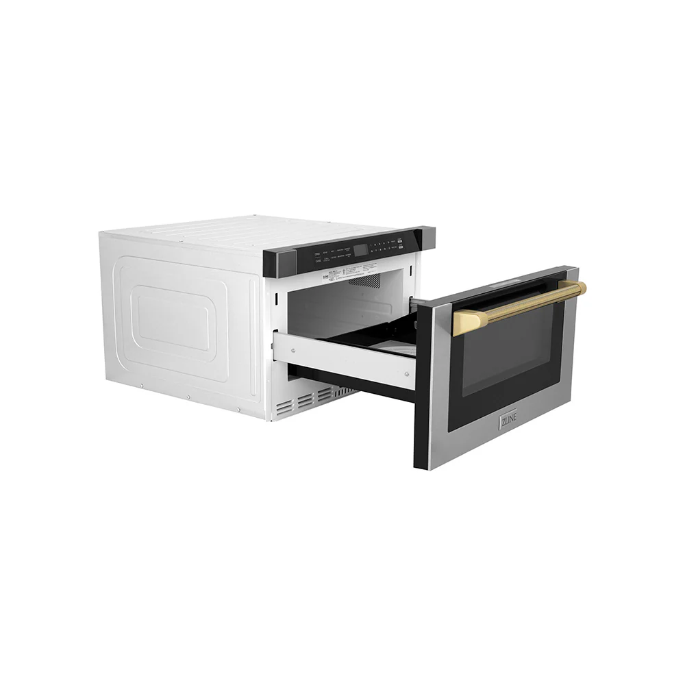 ZLINE Autograph Edition 24 in. 1.2 cu. ft. Built-in Microwave Drawer in Stainless Steel and Polished Gold Helix Handle (MWDZ-1-H-KG) - Image 5