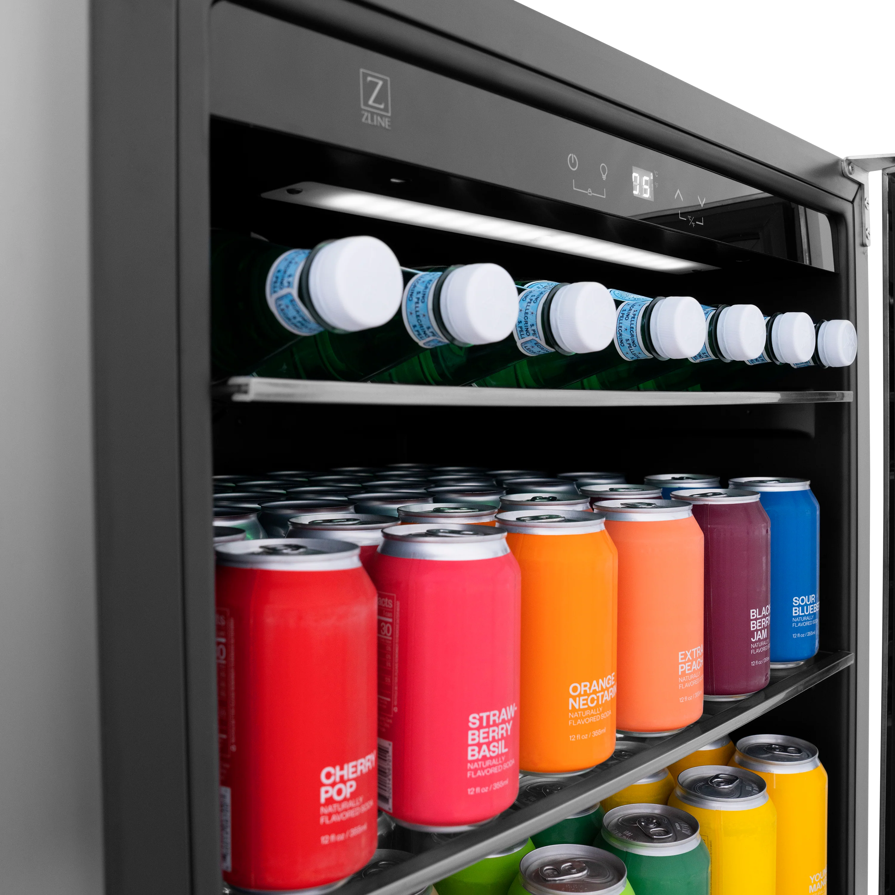 ZLINE 24" Autograph Edition 154 Can Beverage Cooler Fridge with Adjustable Shelves in Stainless Steel with Matte Black Accents (RBVZ-US-24-MB) - Image 6