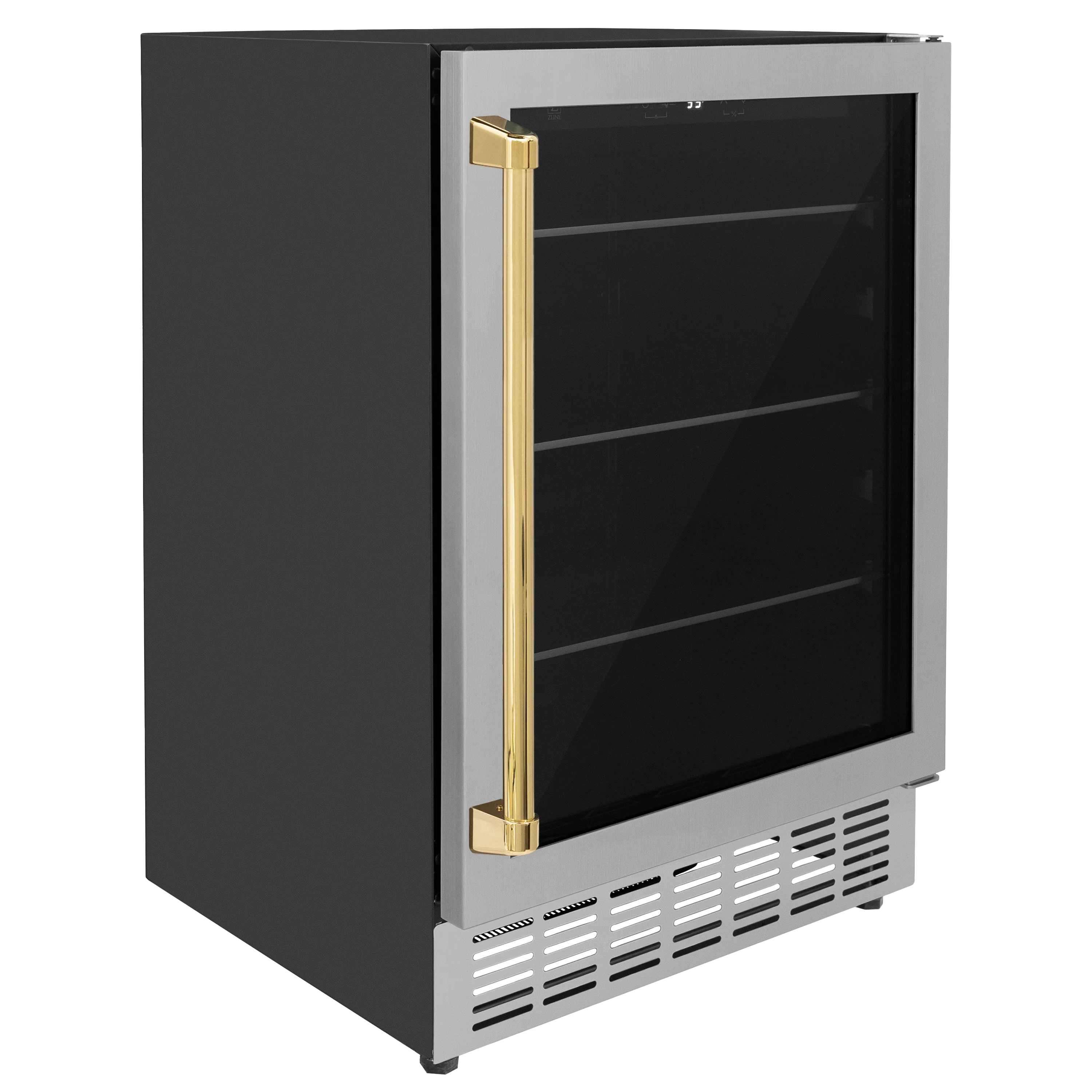 ZLINE 24" Autograph Edition 154 Can Beverage Cooler Fridge with Adjustable Shelves in Stainless Steel with Polished Gold Accents (RBVZ-US-24-G) - Image 7
