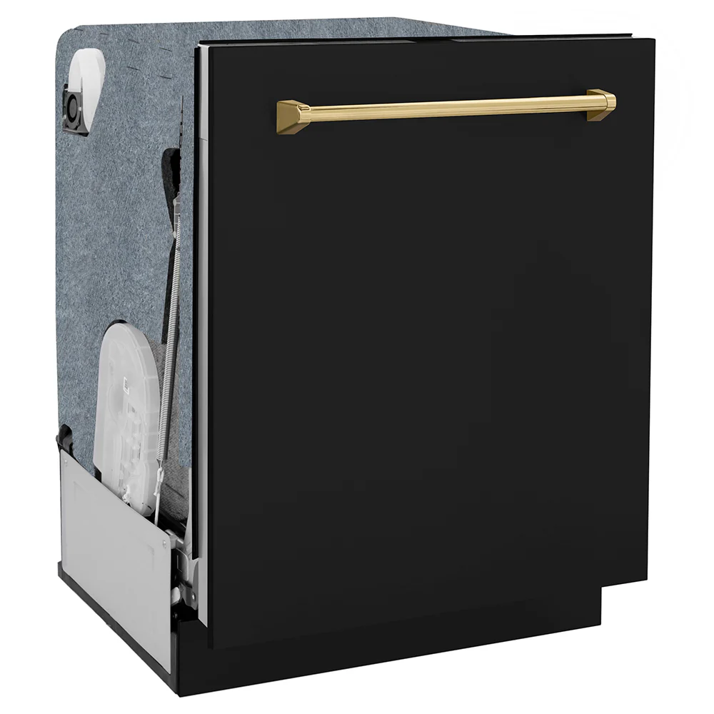 ZLINE Autograph Edition 24 in. Monument Series 3rd Rack Dishwasher with Auto Door Open Drying, 44dBa, Black Matte Panel with Polished Gold Handle (DWMTZ-BLM-24-G) - Image 8