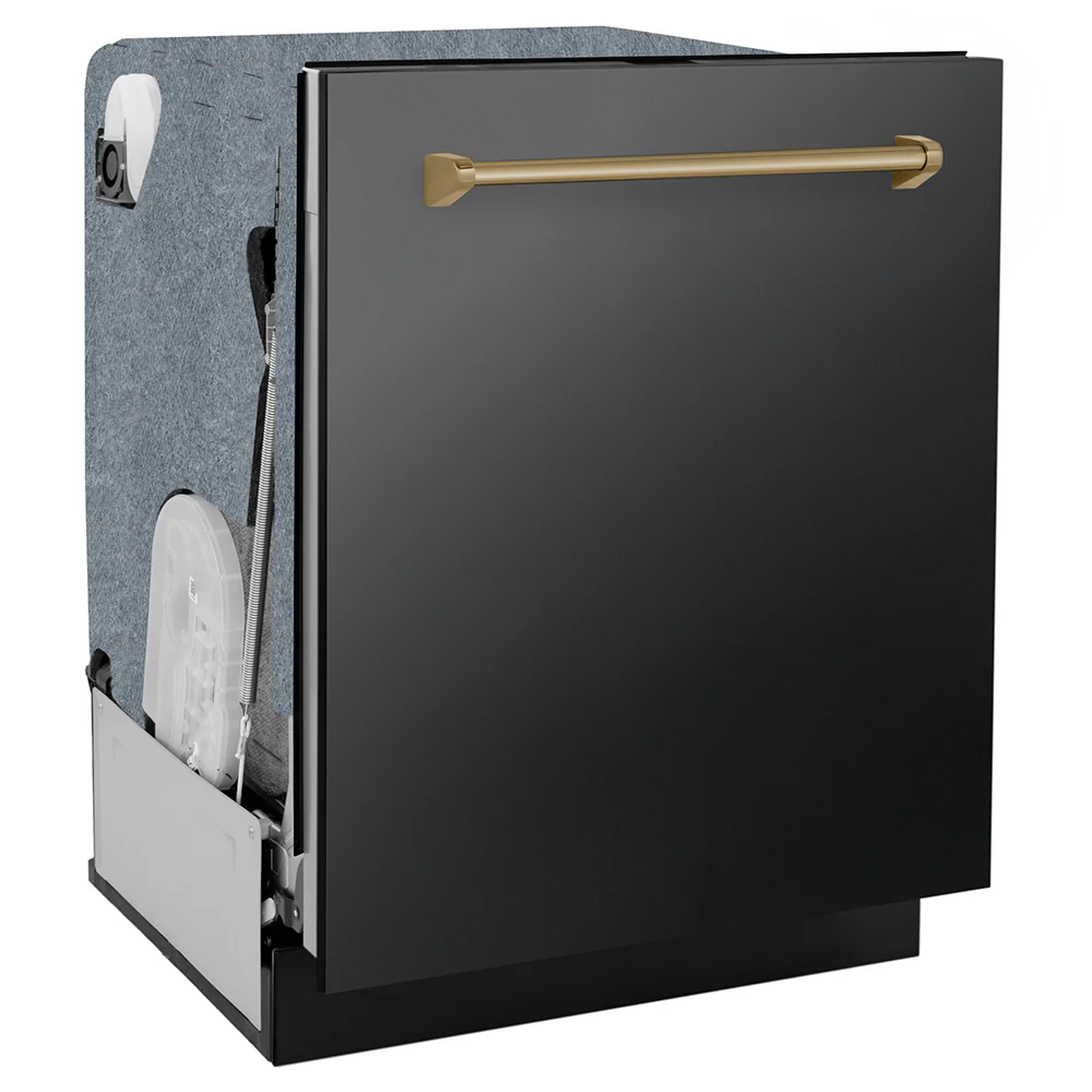 ZLINE Autograph Edition 24 in. Monument Series 3rd Rack Dishwasher with Auto Door Open Drying, 44dBa, Black Stainless Steel Panel with Champagne Bronze Handle (DWMTZ-BS-24-CB) - Image 9